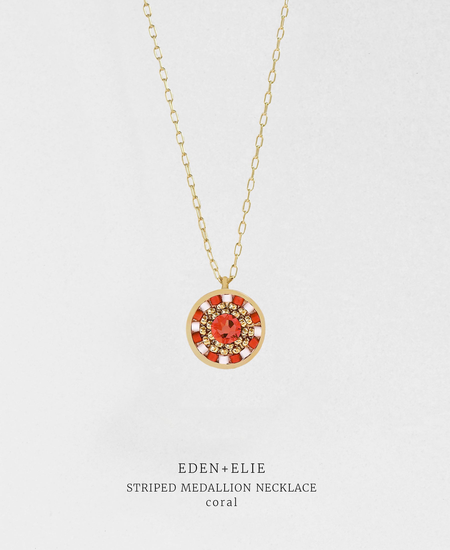 EDEN + ELIE Striped Medallion necklace - Coral