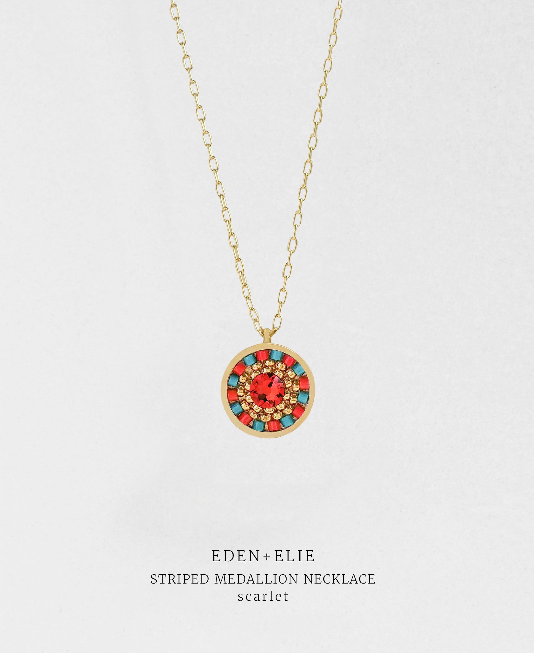 EDEN + ELIE Striped Medallion necklace - Scarlet