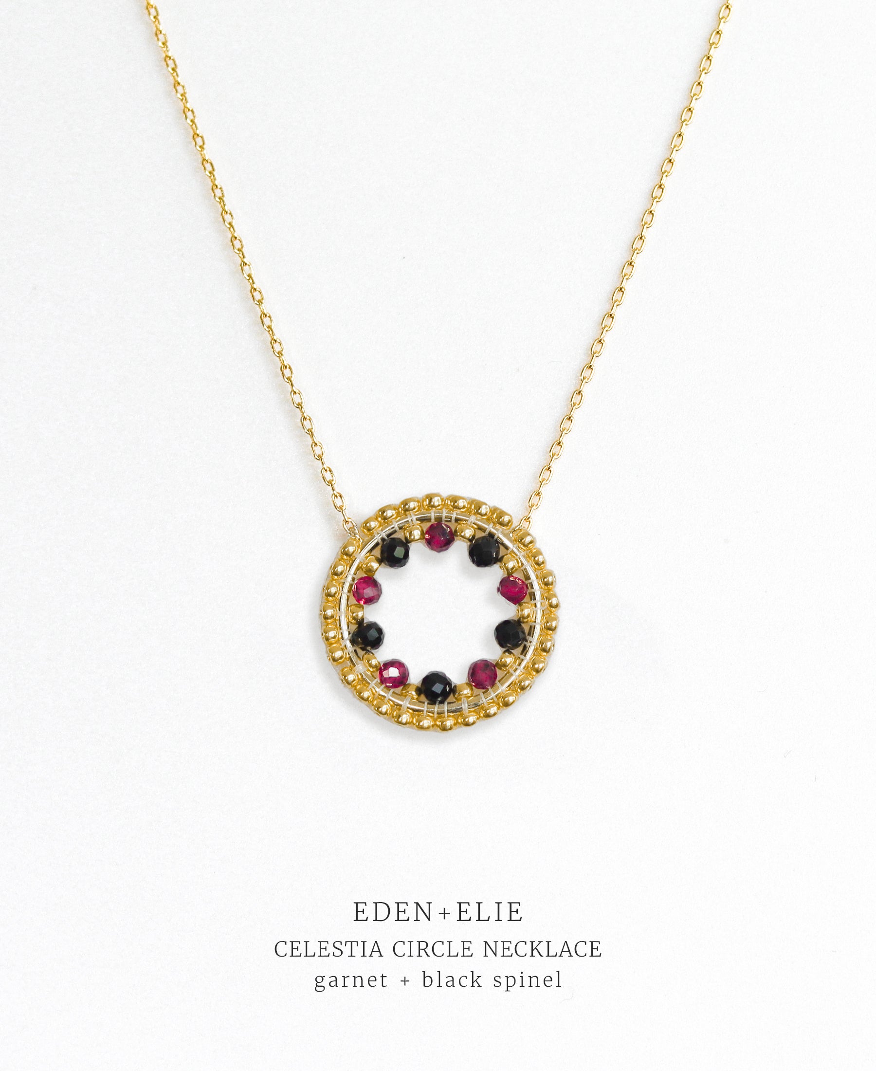 EDEN + ELIE Celestia Circle Necklace - Garnet + Black Spinel