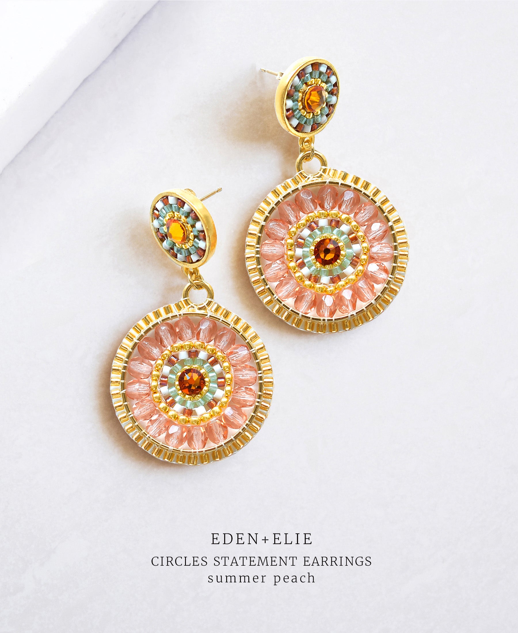 EDEN + ELIE double circle statement drop earrings - summer peach