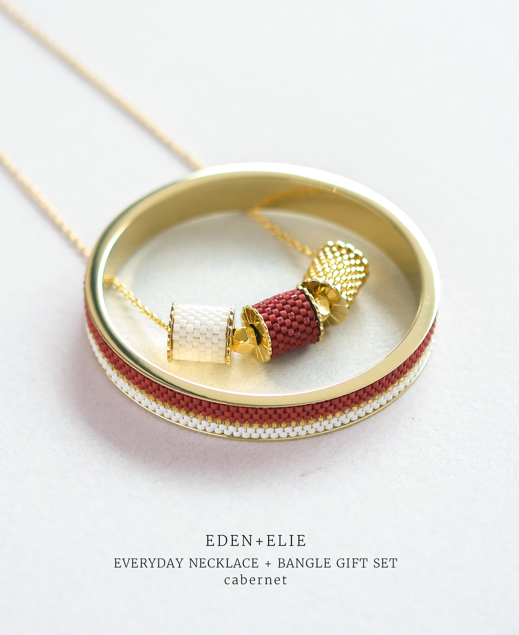 EDEN + ELIE Everyday adjustable length necklace + bangle set - cabernet red