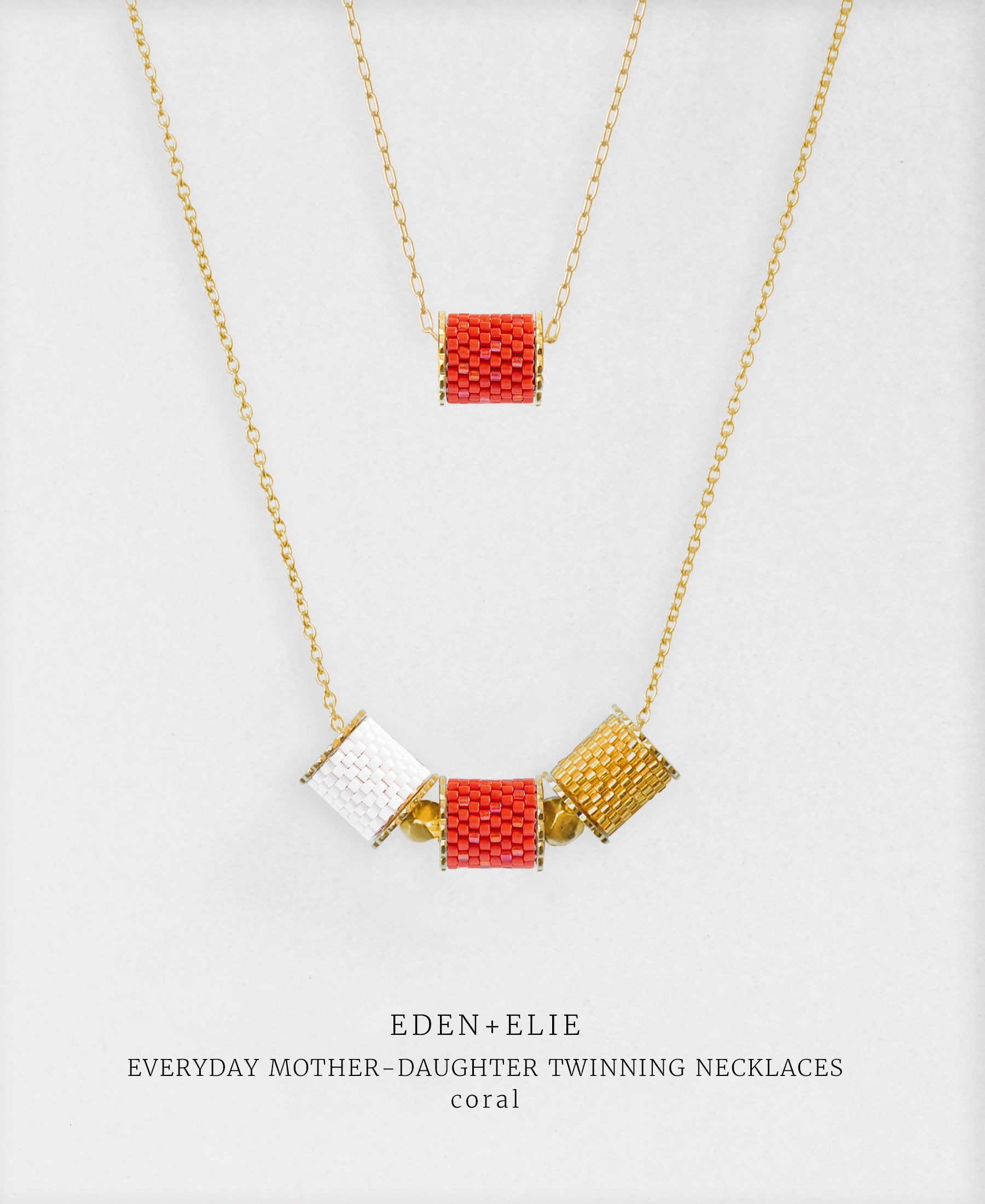 EDEN + ELIE Mother-Daughter twinning necklaces set - coral red
