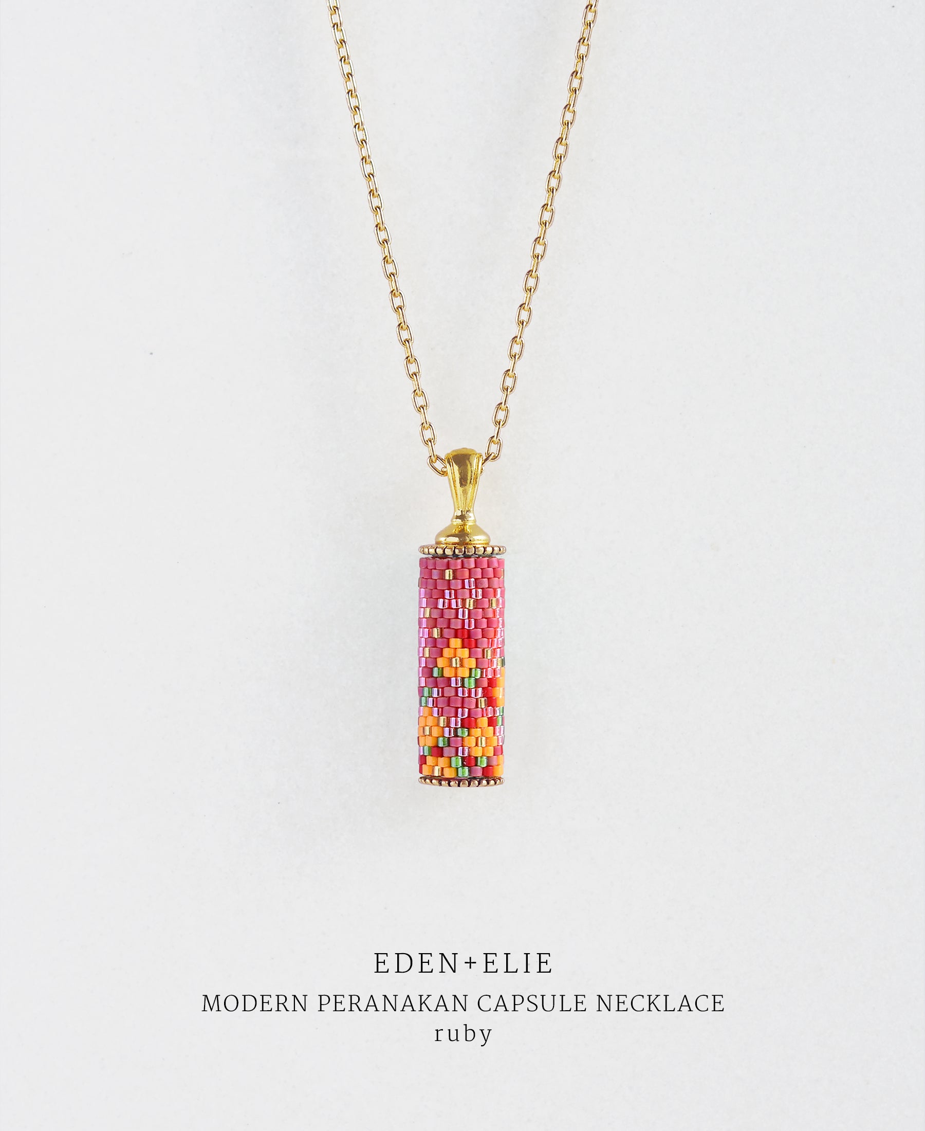 EDEN + ELIE Modern Peranakan capsule pendant necklace - ruby