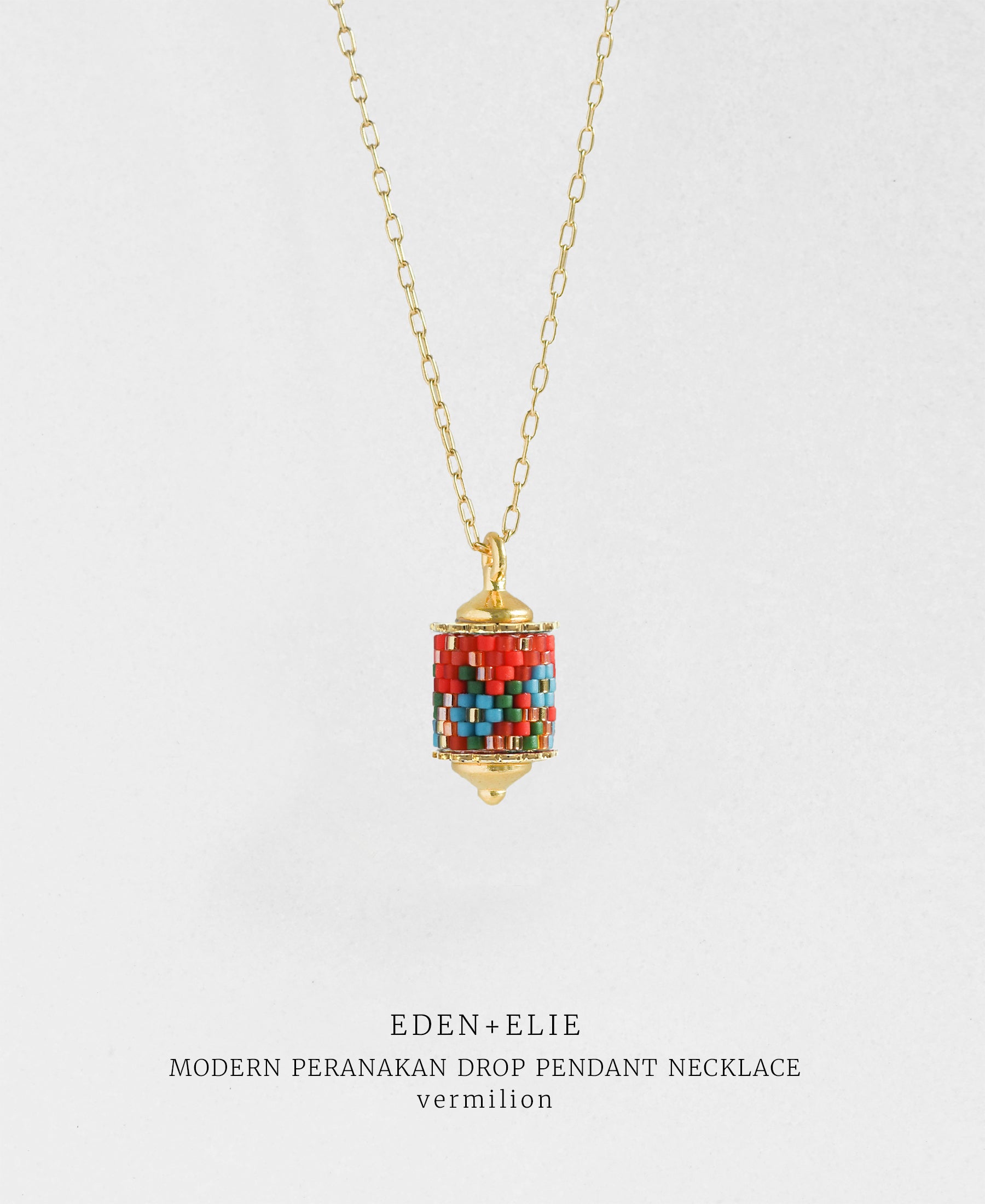 EDEN + ELIE Modern Peranakan drop pendant necklace - vermilion