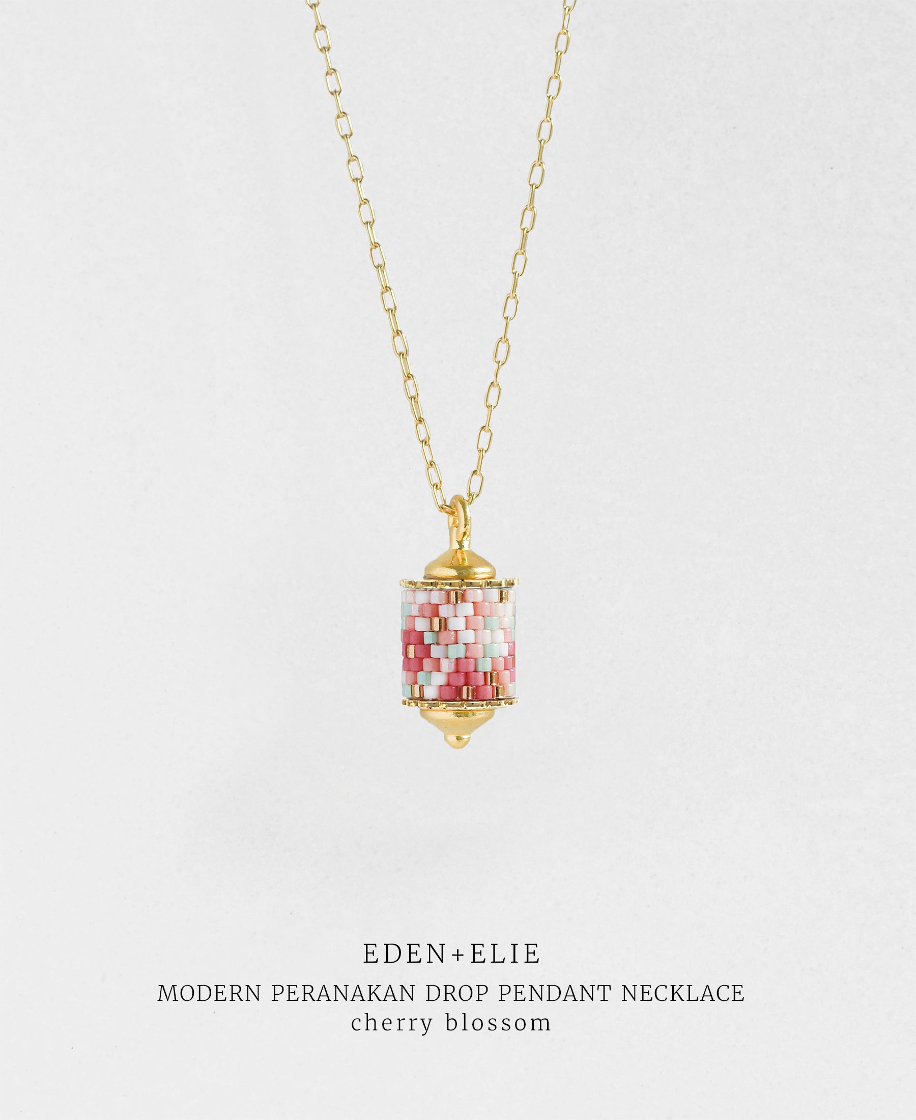 EDEN + ELIE Modern Peranakan drop pendant necklace - cherry blossom