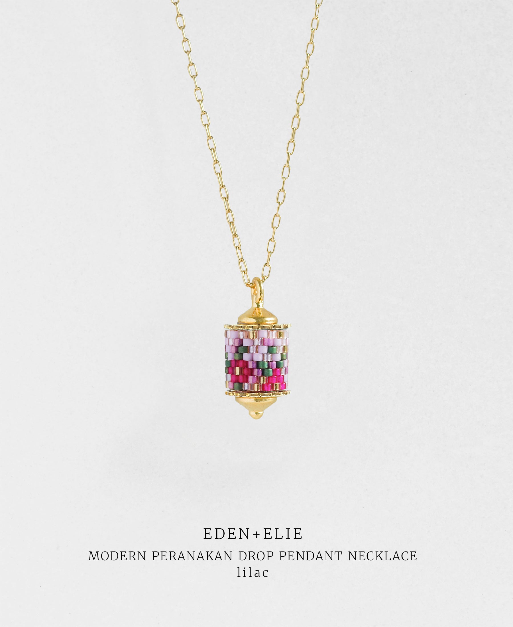 EDEN + ELIE Modern Peranakan drop pendant necklace - lilac