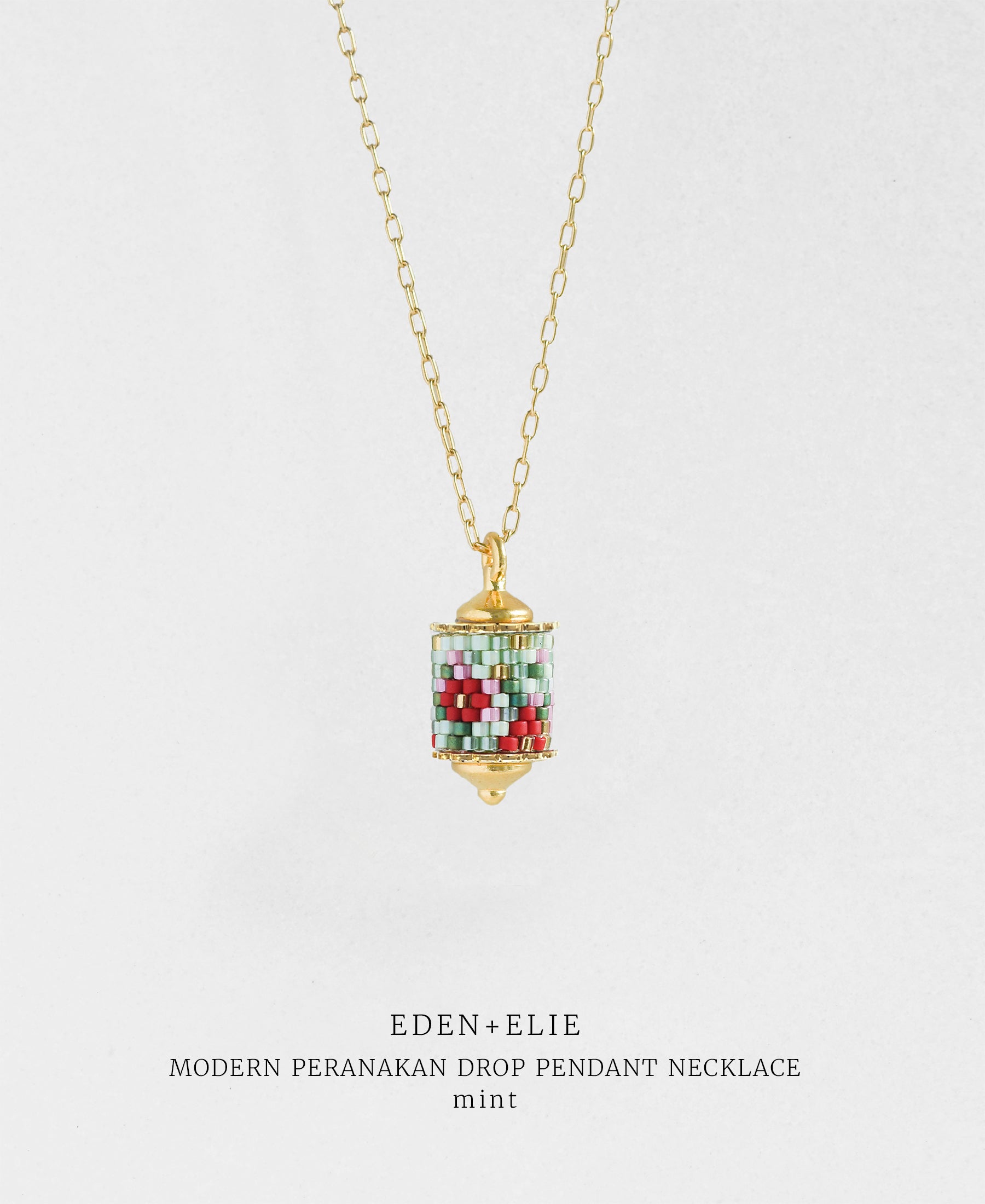 EDEN + ELIE Modern Peranakan drop pendant necklace - mint
