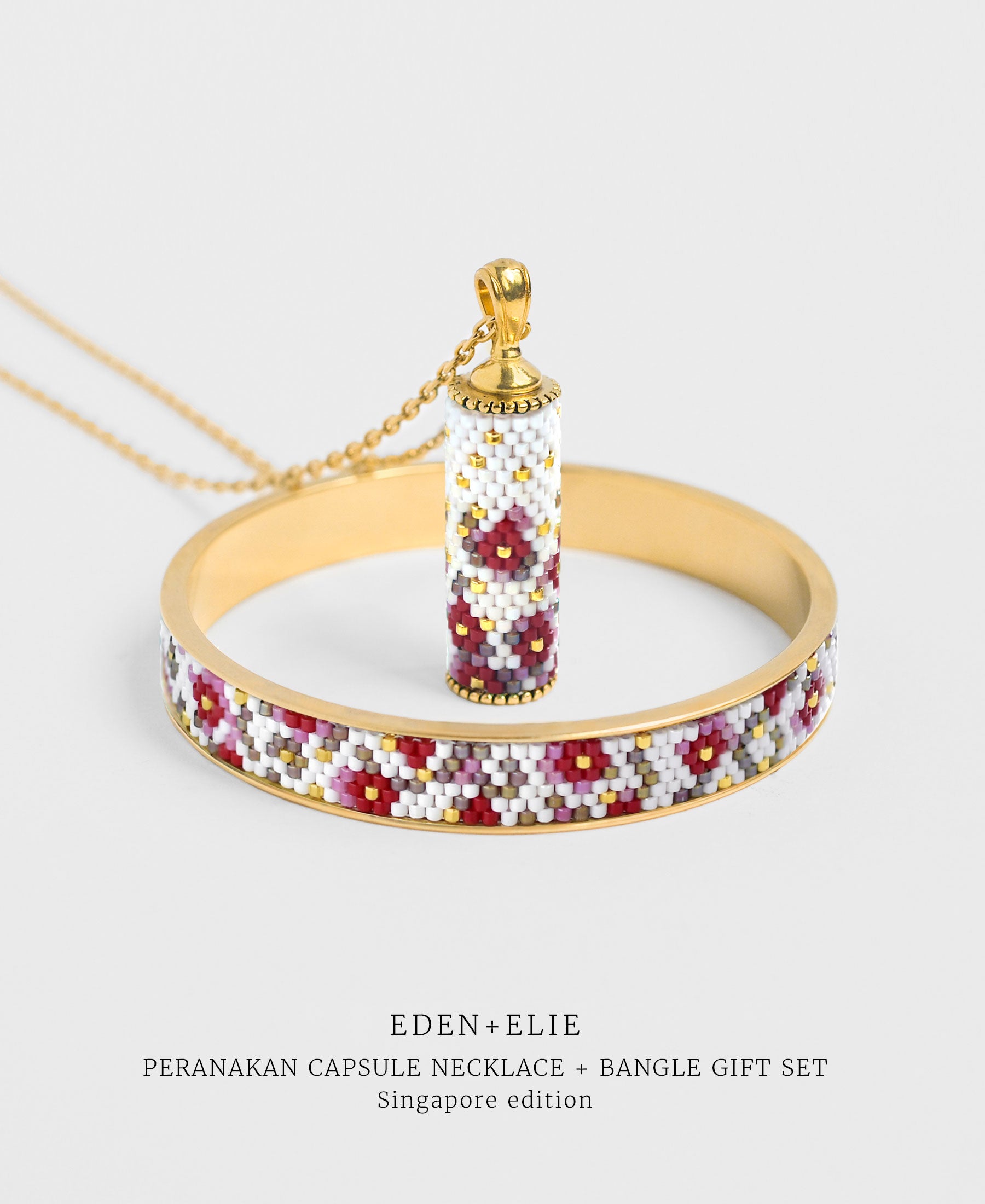 EDEN + ELIE Modern Peranakan capsule pendant necklace + bangle gift set - Singapore edition