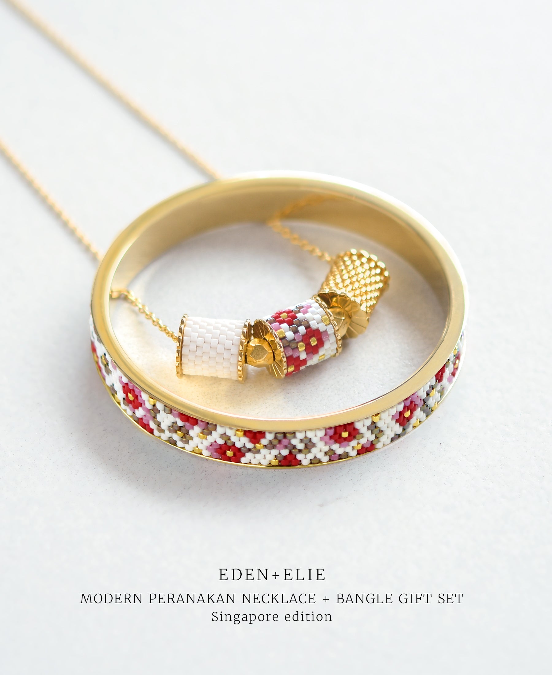 EDEN + ELIE Modern Peranakan adjustable length necklace + bangle gift set - singapore edition