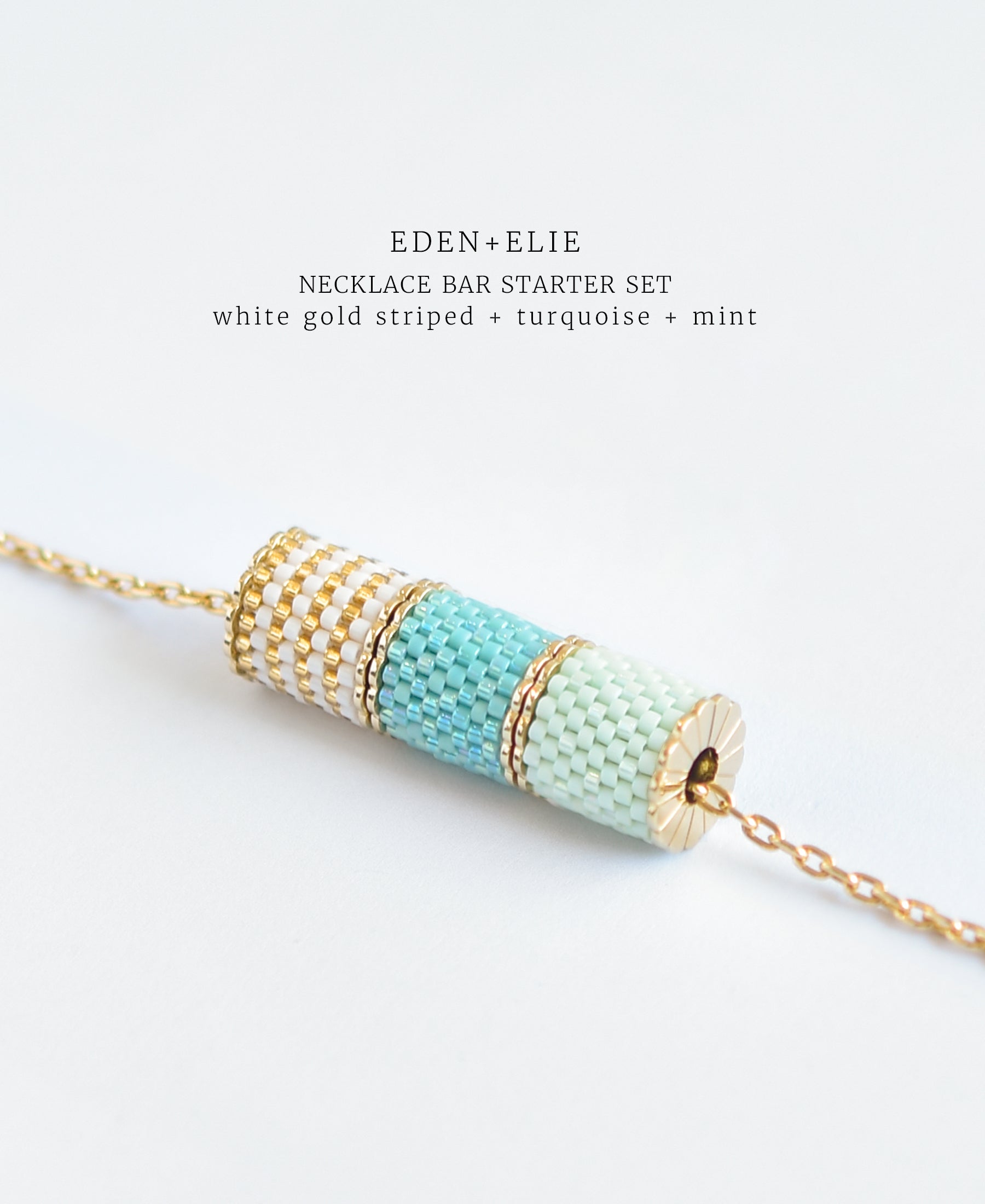 EDEN + ELIE Necklace Bar 3 bead starter set - mint + turquoise + white gold striped