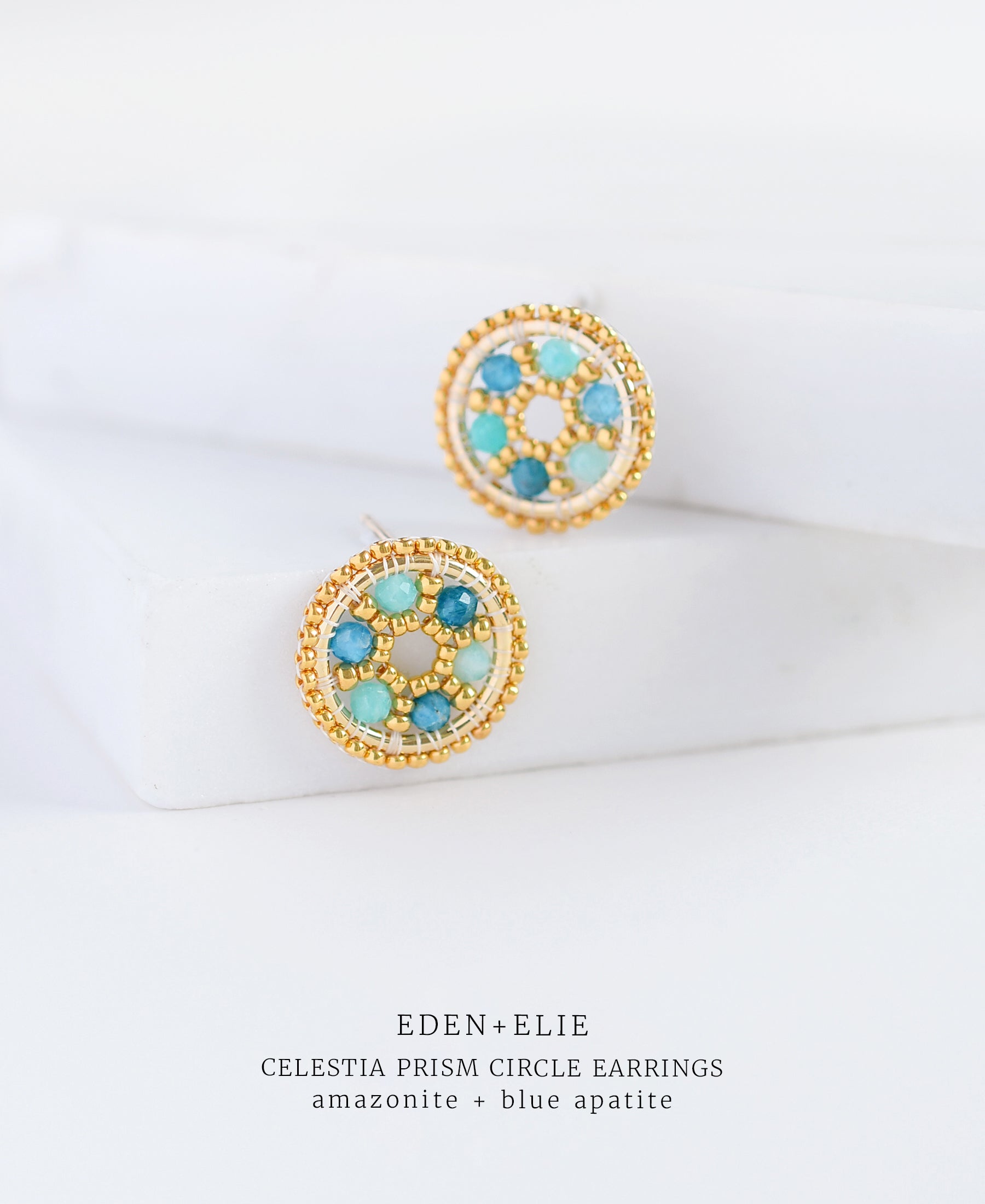 EDEN + ELIE Celestia Prism Circle Earrings - Amazonite + Blue Apatite