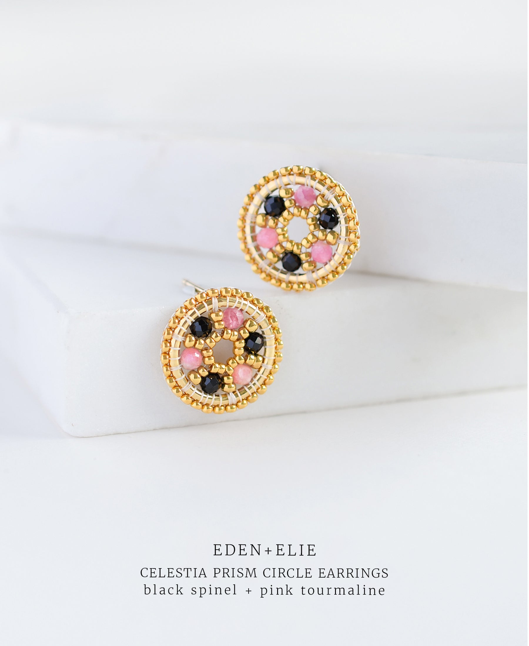 EDEN + ELIE Celestia Prism Circle Earrings - Black Spinel + Pink Tourmaline