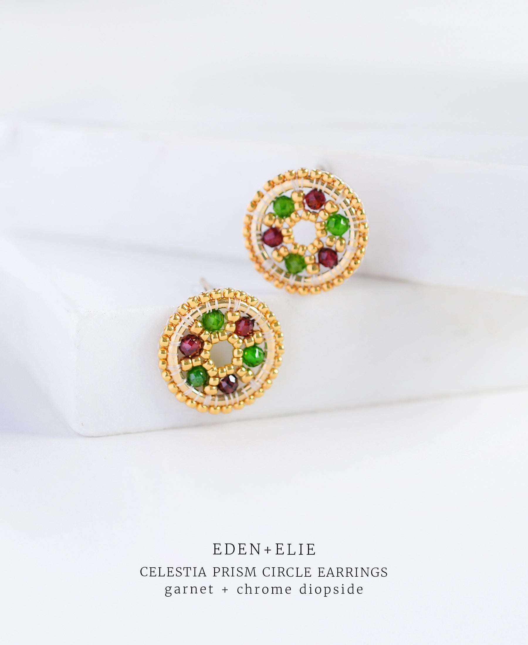 EDEN + ELIE Celestia Prism Circle Earrings - Garnet + Chrome Diopside