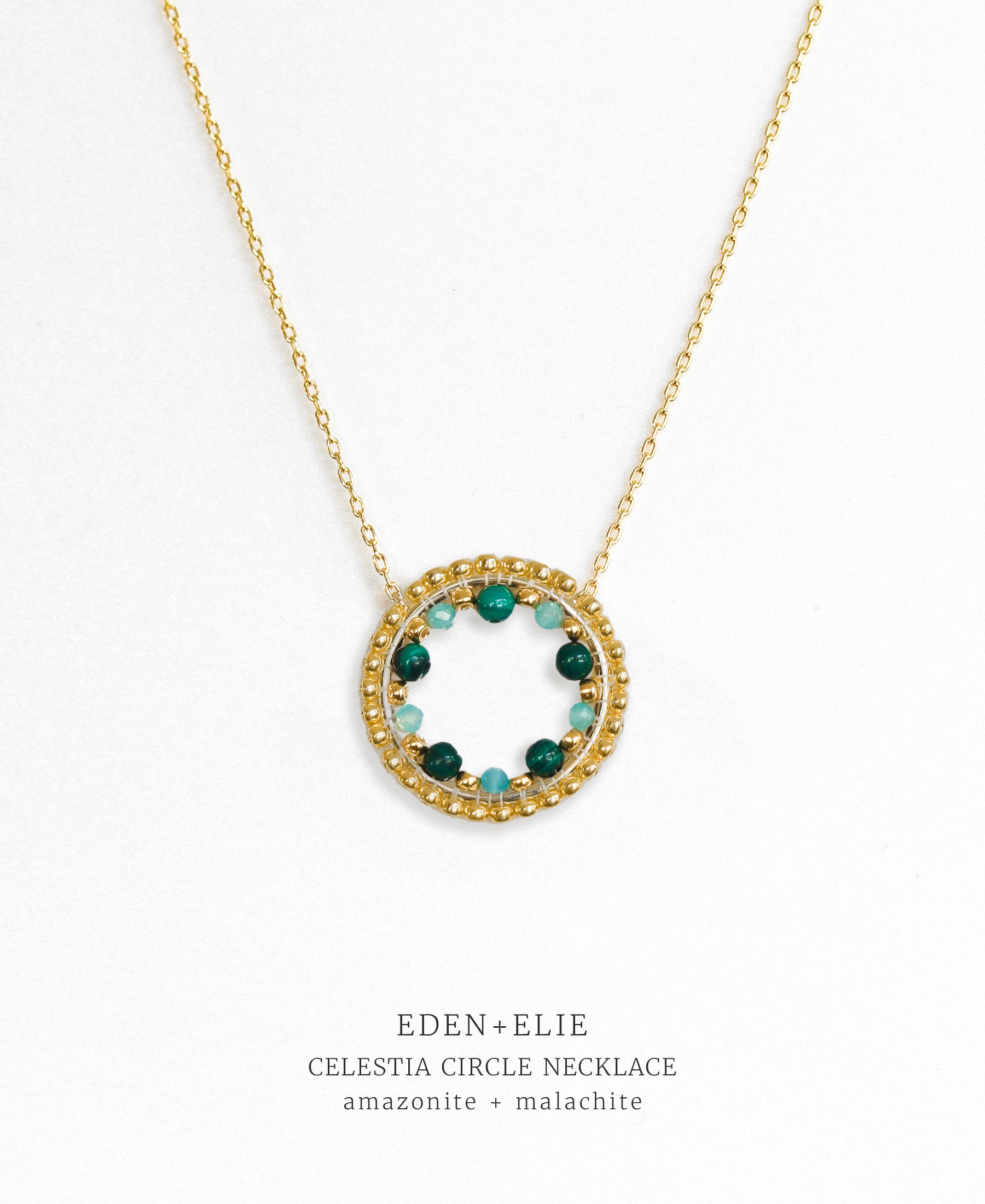 EDEN + ELIE Celestia Circle Necklace - Amazonite + Malachite