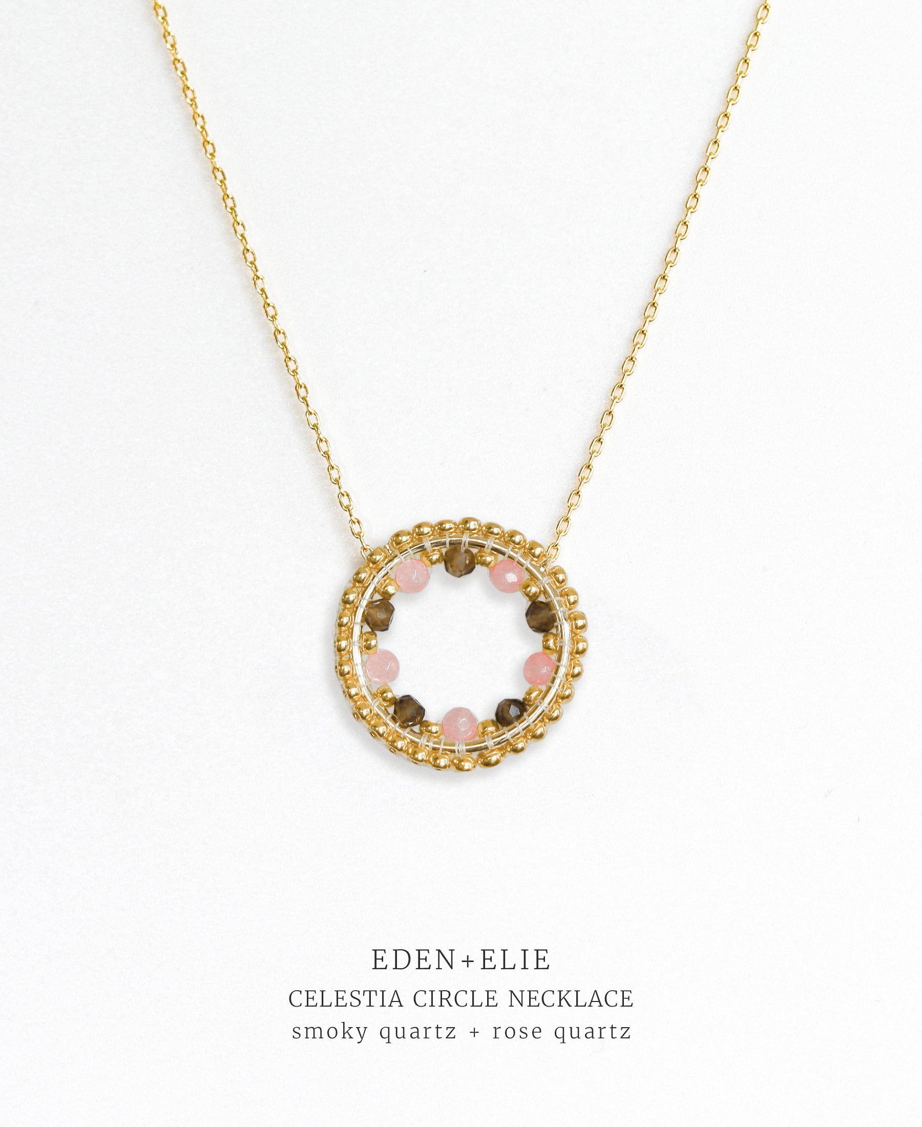 EDEN + ELIE Celestia Circle Necklace - Smoky Quartz + Rose Quartz