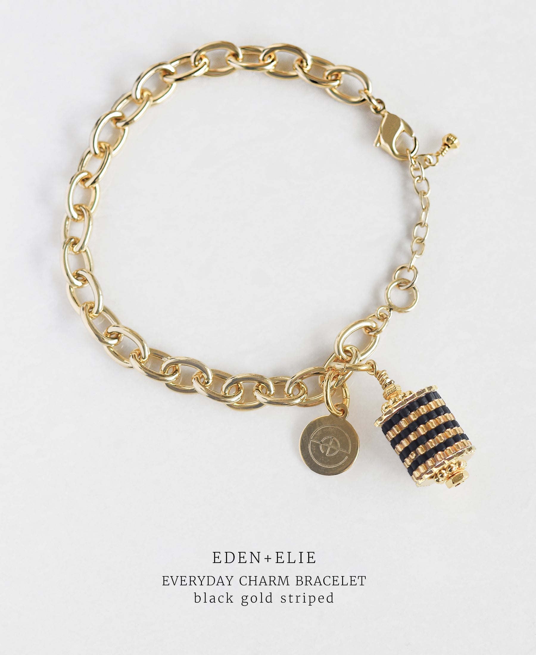 EDEN + ELIE Everyday gold charm bracelet - black gold striped