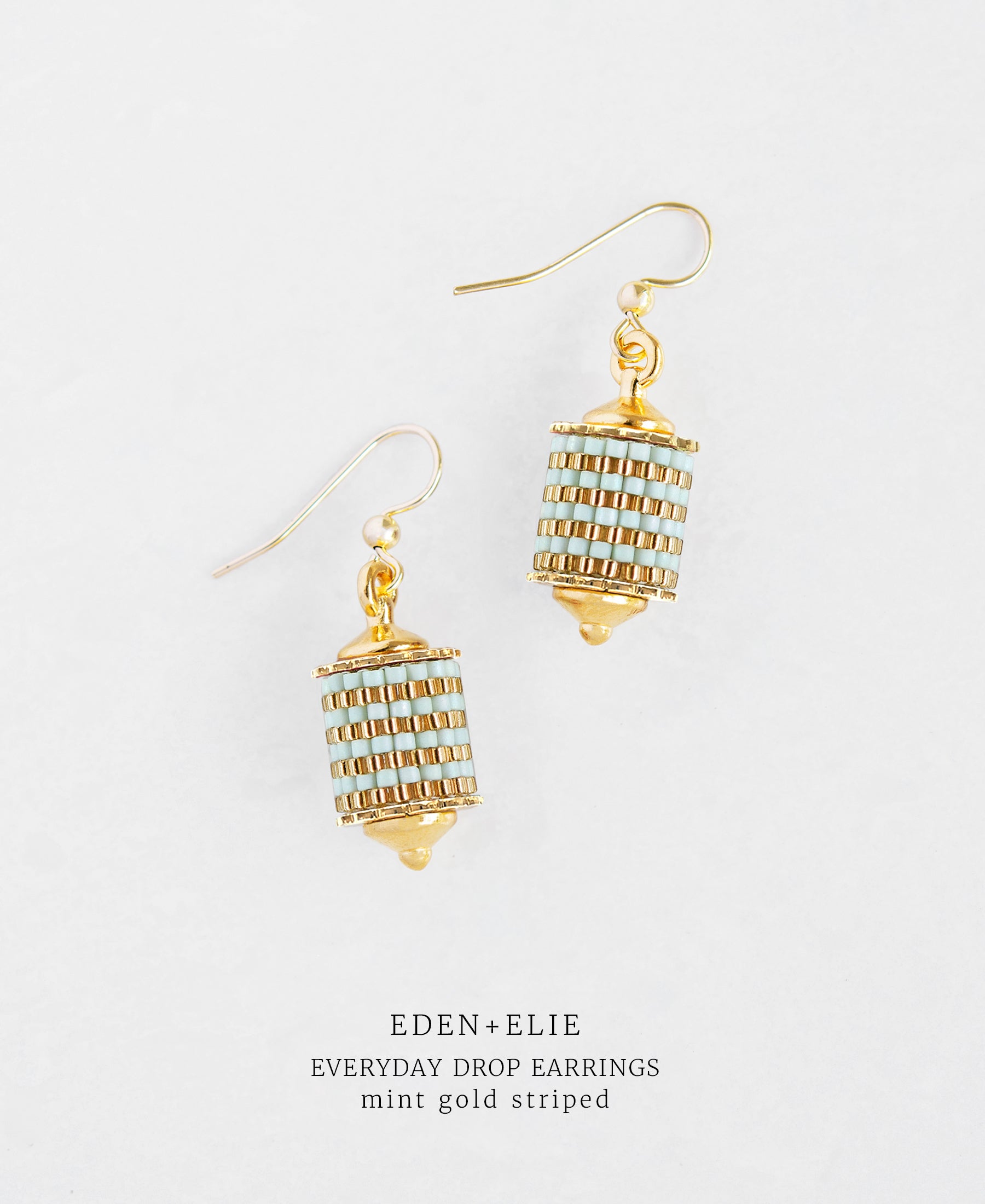 EDEN + ELIE Everyday drop earrings - mint gold striped