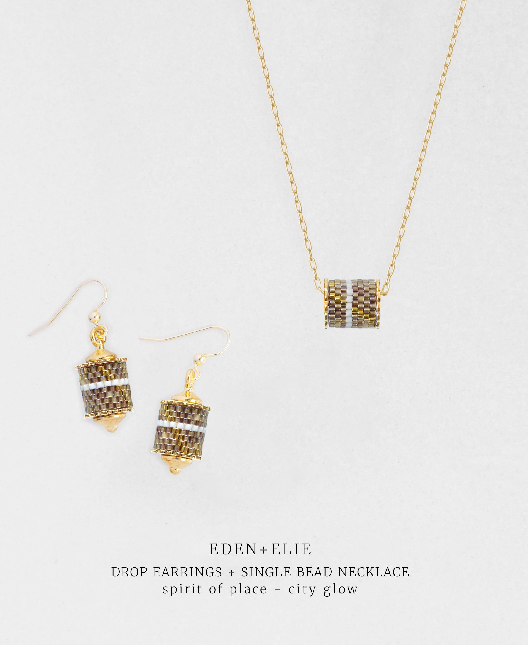 Drop Earrings + Single Bead Necklace Set - Spirit of Place City Glow