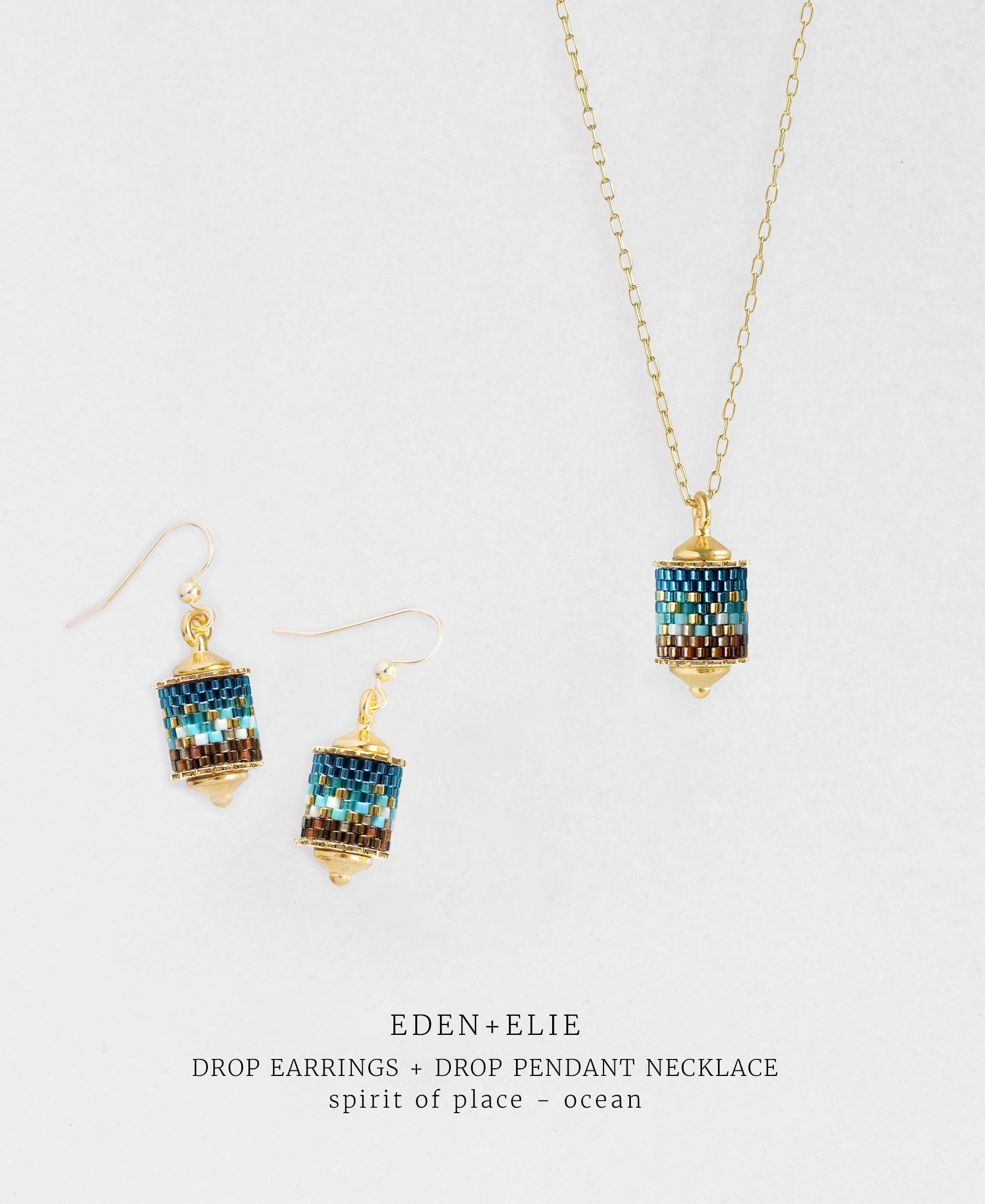 Drop Earrings + Drop Pendant Necklace Set - Spirit of Place Ocean