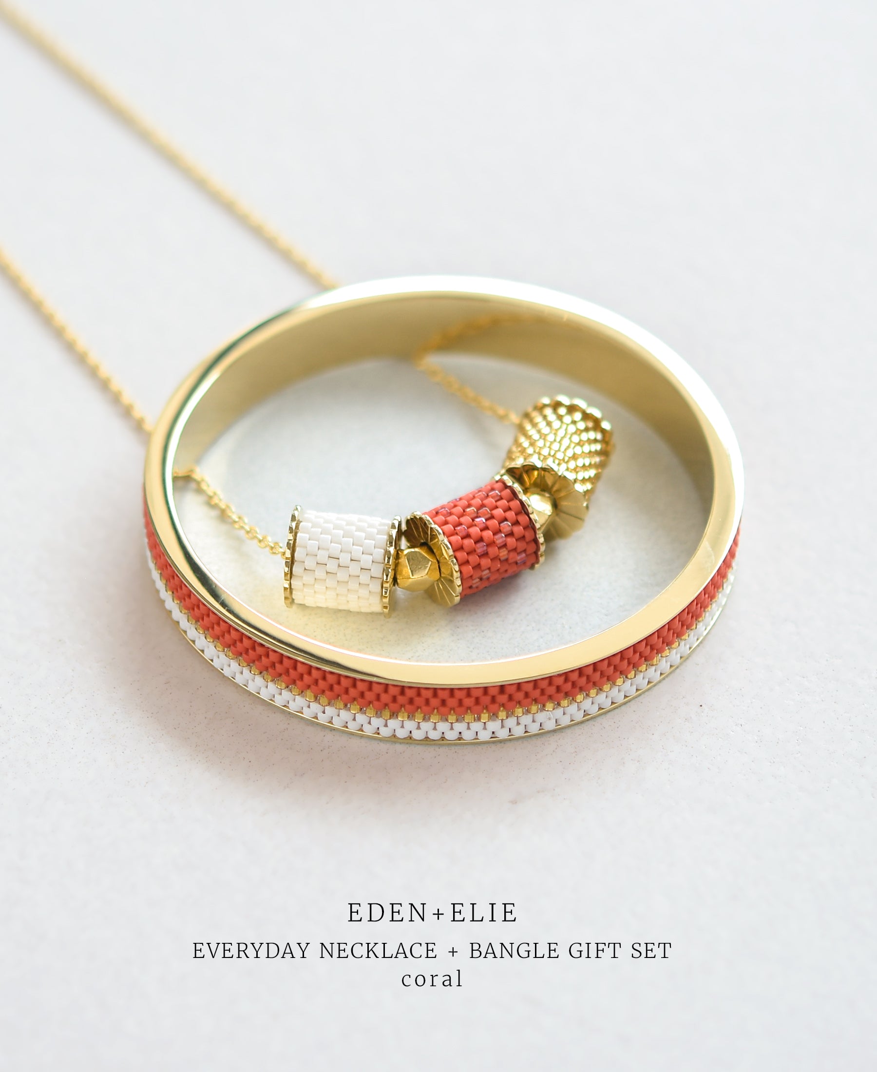 EDEN + ELIE Everyday adjustable length necklace + bangle set - coral red