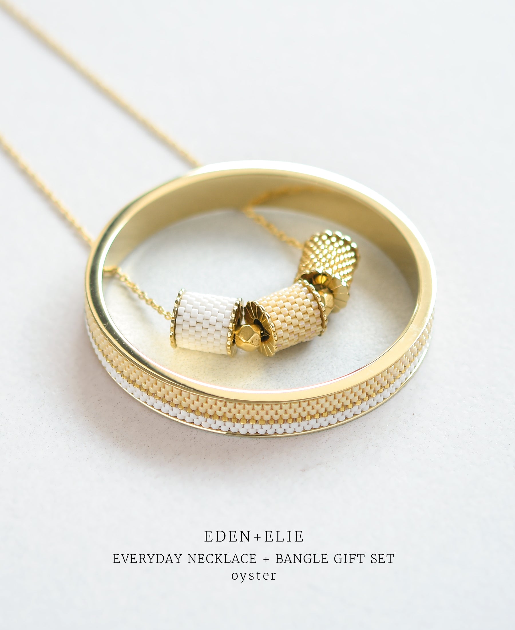 EDEN + ELIE Everyday adjustable length necklace + bangle set - light oyster
