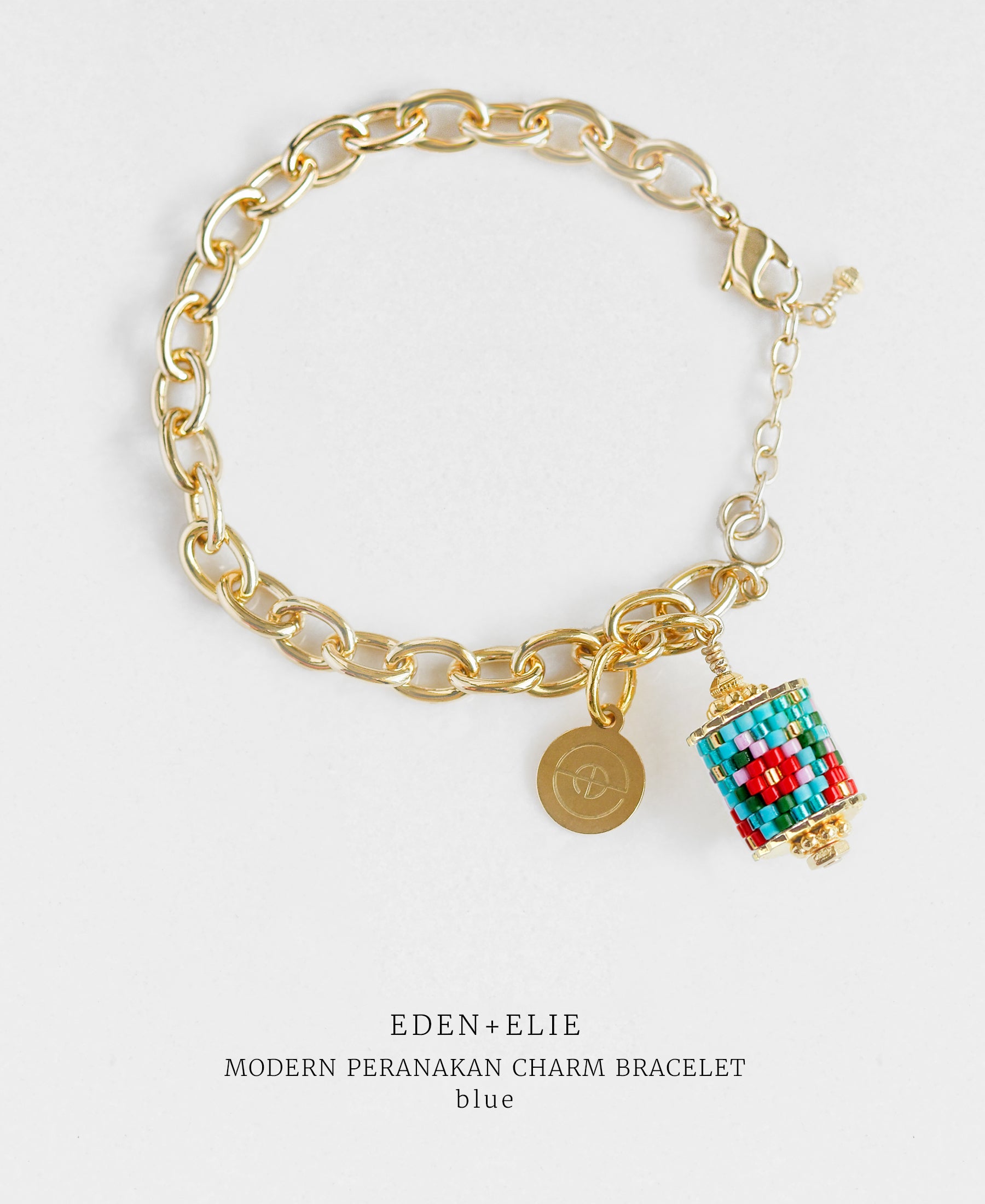 EDEN + ELIE Modern Peranakan gold charm bracelet - blue