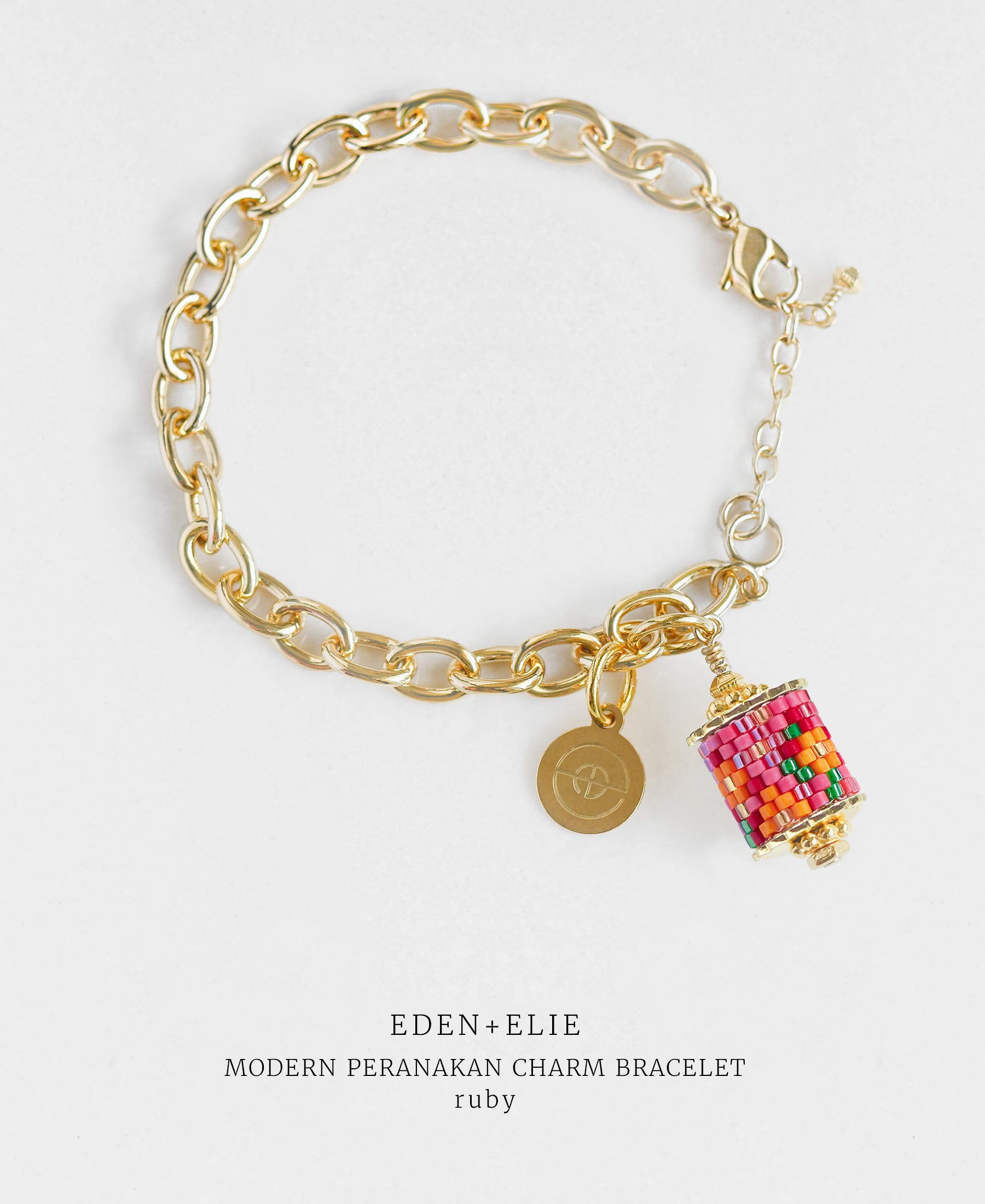 EDEN + ELIE Modern Peranakan gold charm bracelet - ruby