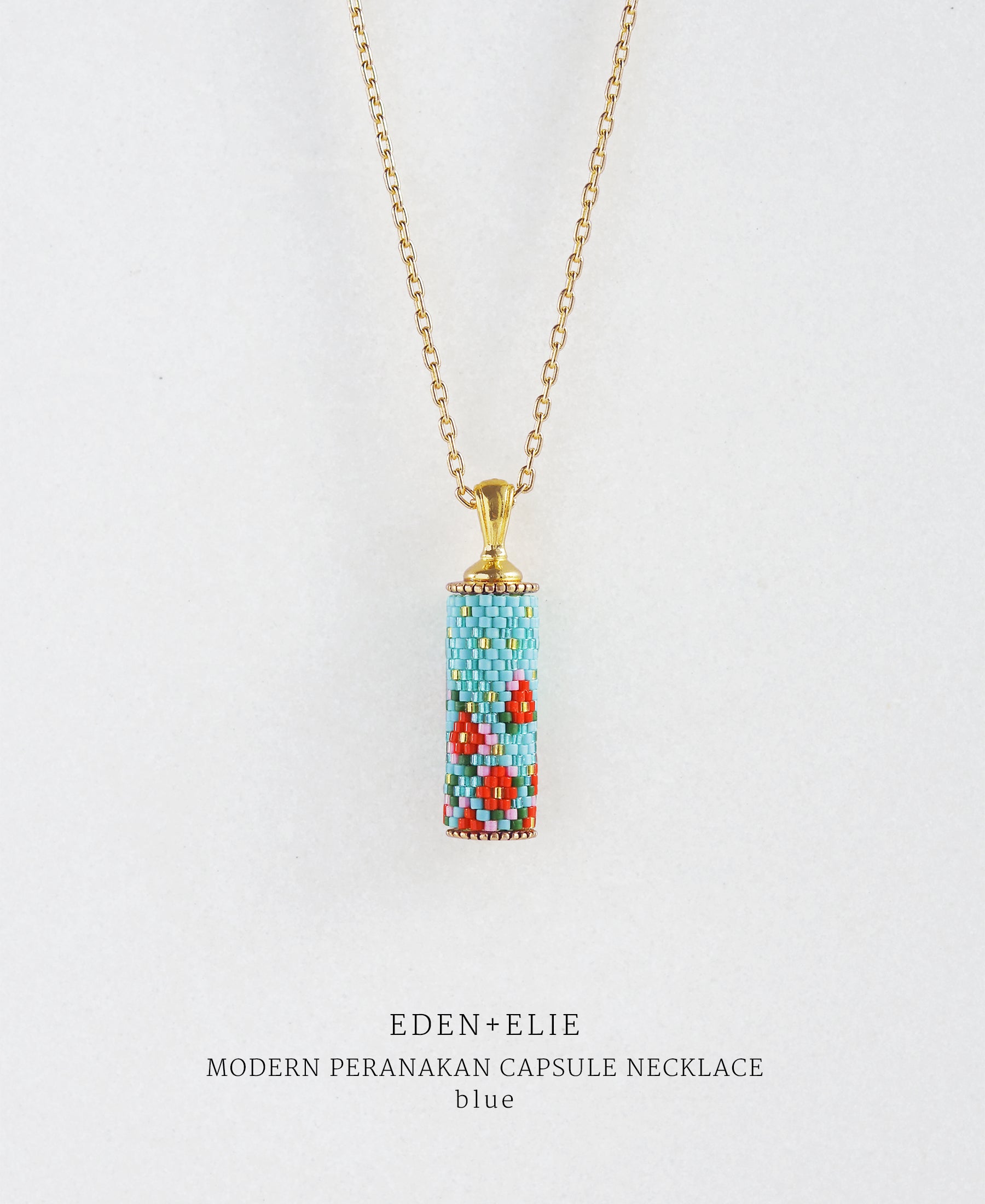 EDEN + ELIE Modern Peranakan capsule pendant necklace - blue