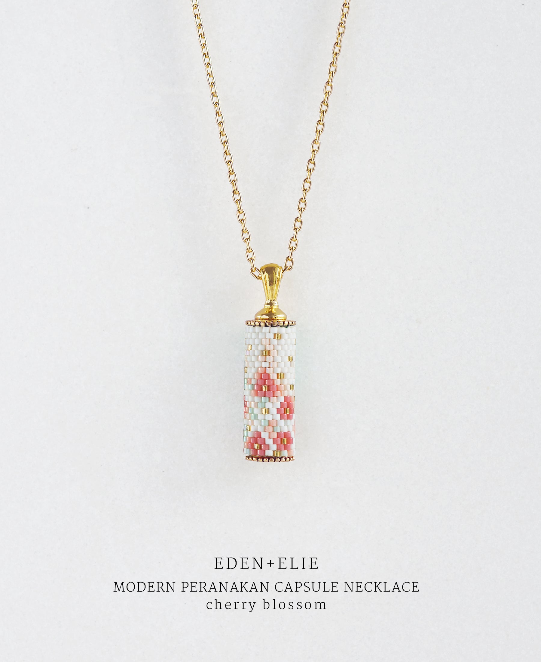 EDEN + ELIE Modern Peranakan capsule pendant necklace - cherry blossom