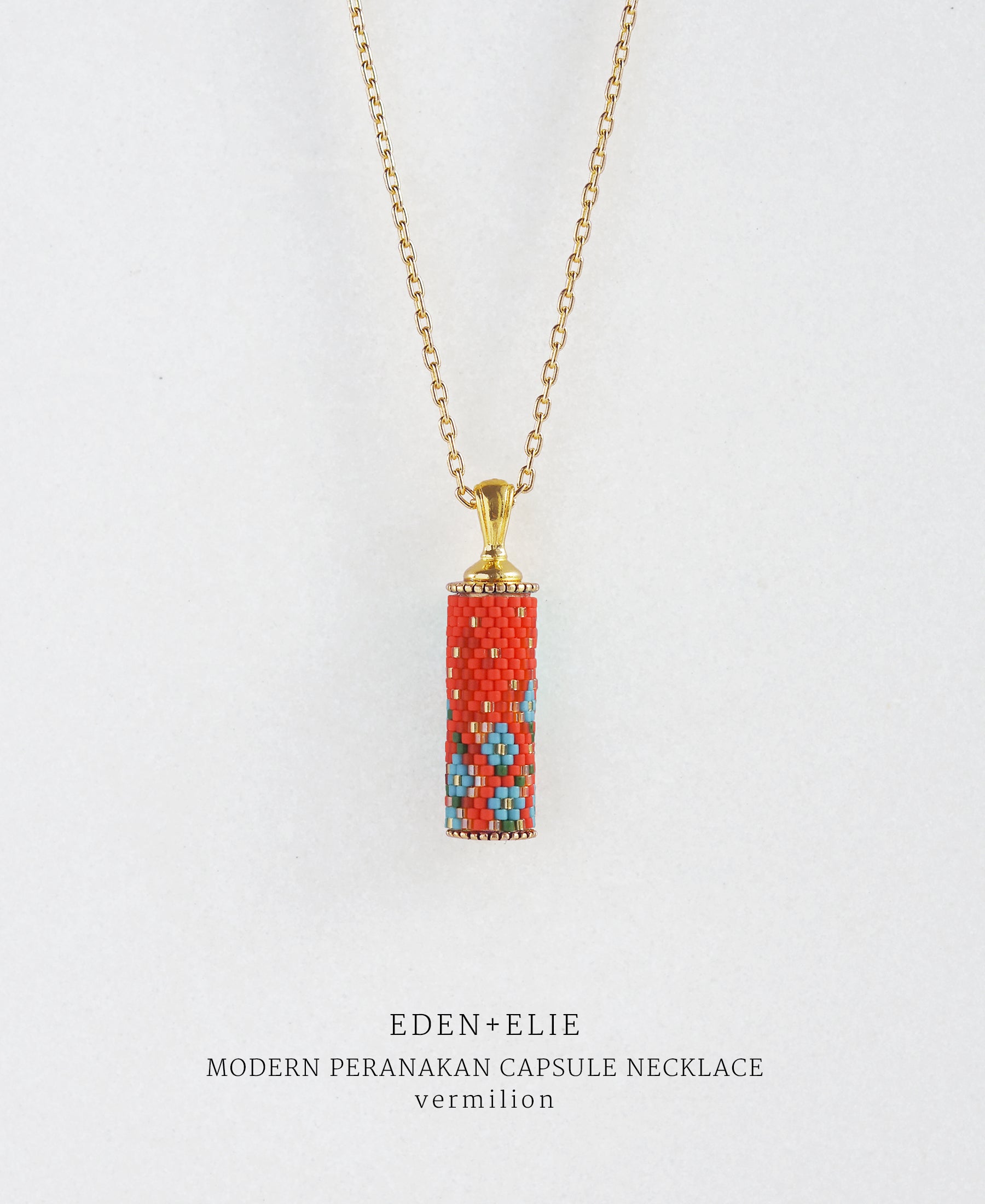 EDEN + ELIE Modern Peranakan capsule pendant necklace - vermilion