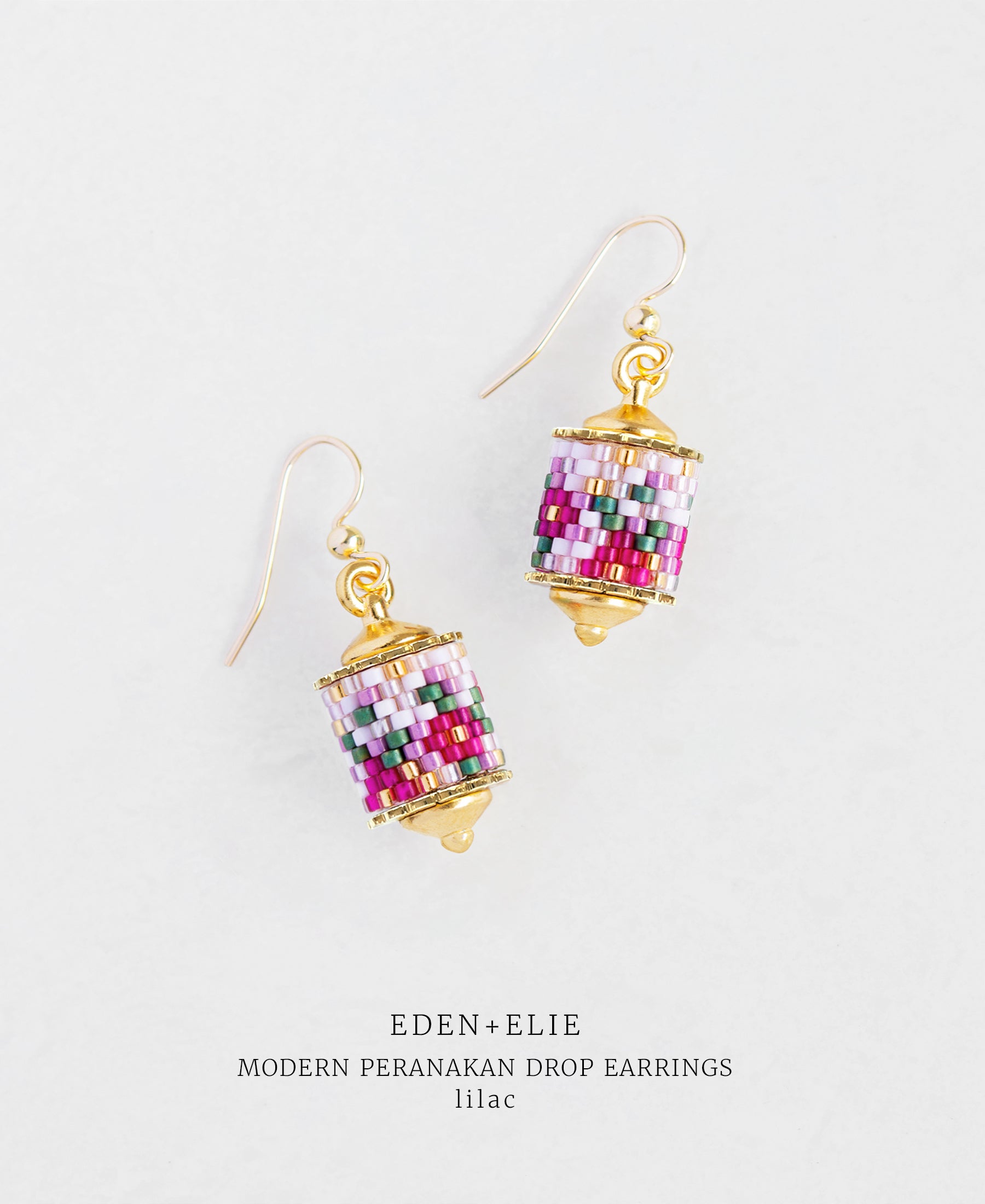 EDEN + ELIE Modern Peranakan drop earrings - lilac