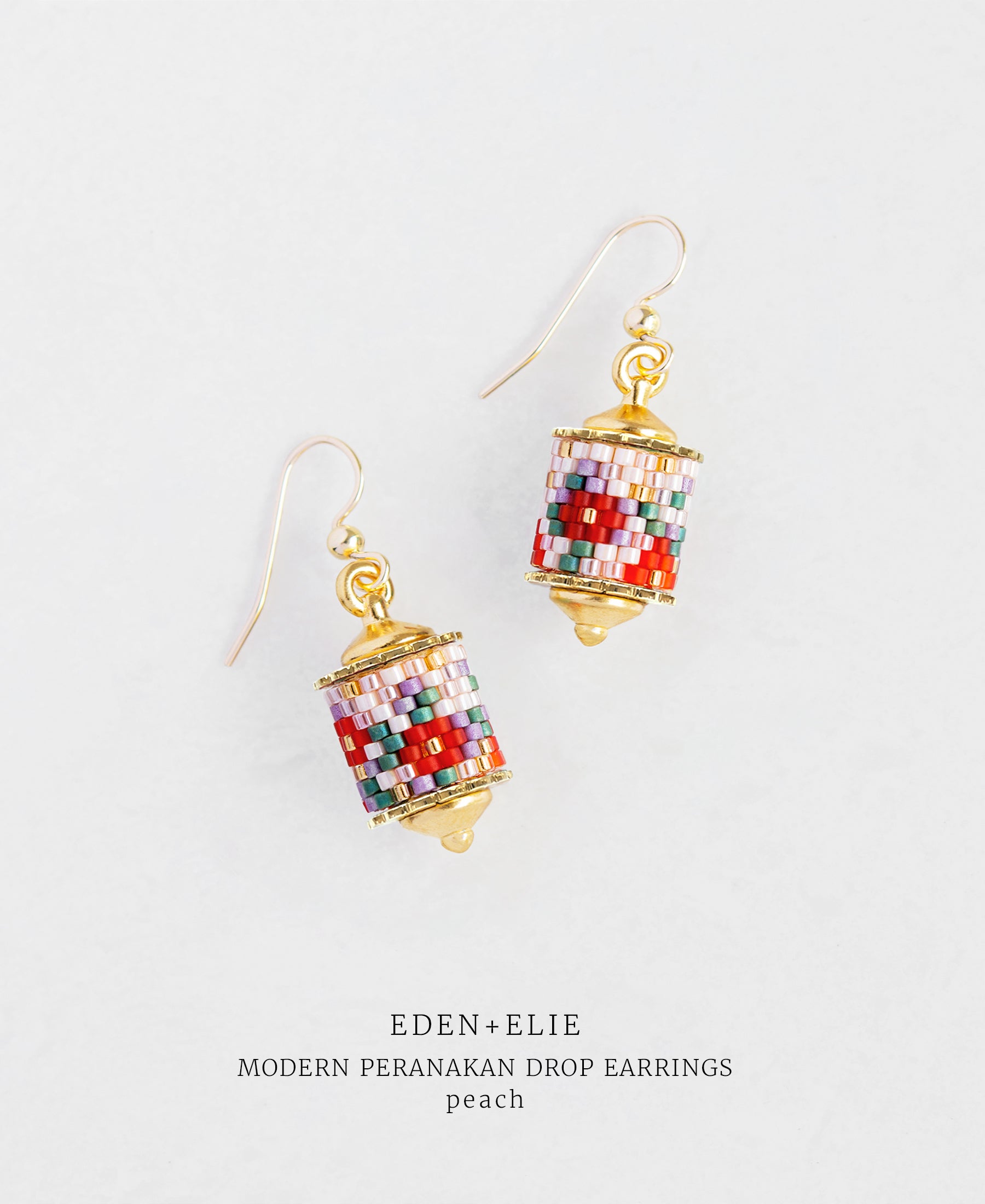 EDEN + ELIE Modern Peranakan drop earrings - peach
