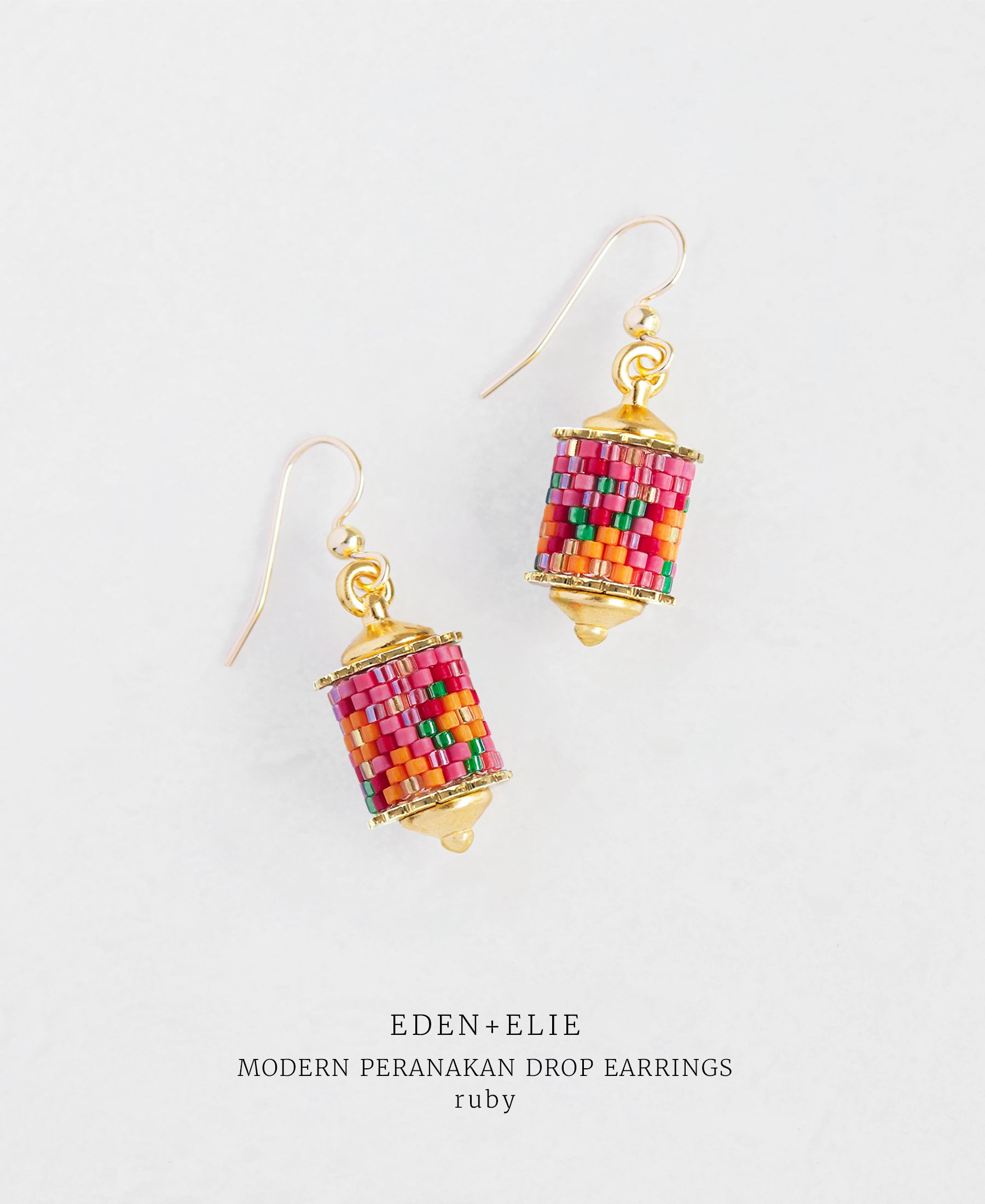 EDEN + ELIE Modern Peranakan drop earrings - ruby