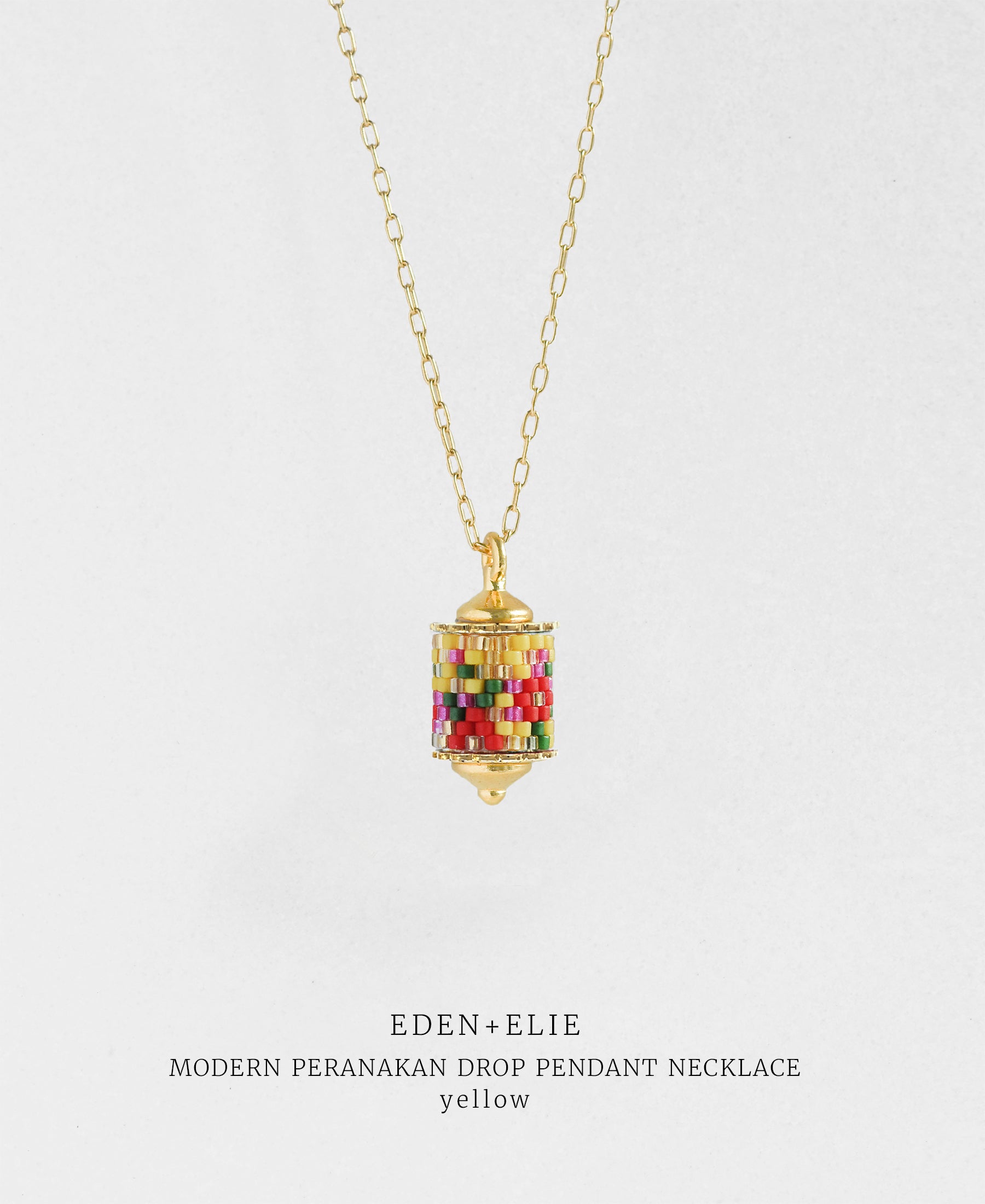 EDEN + ELIE Modern Peranakan drop pendant necklace - yellow
