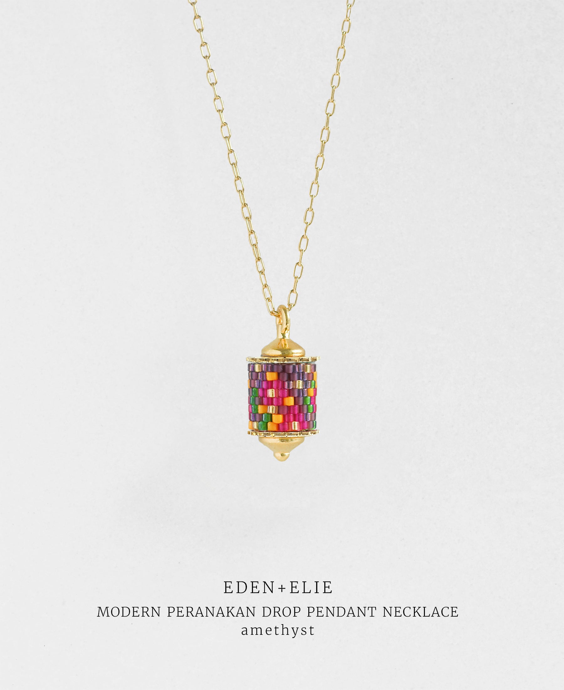 EDEN + ELIE Modern Peranakan drop pendant necklace - amethyst