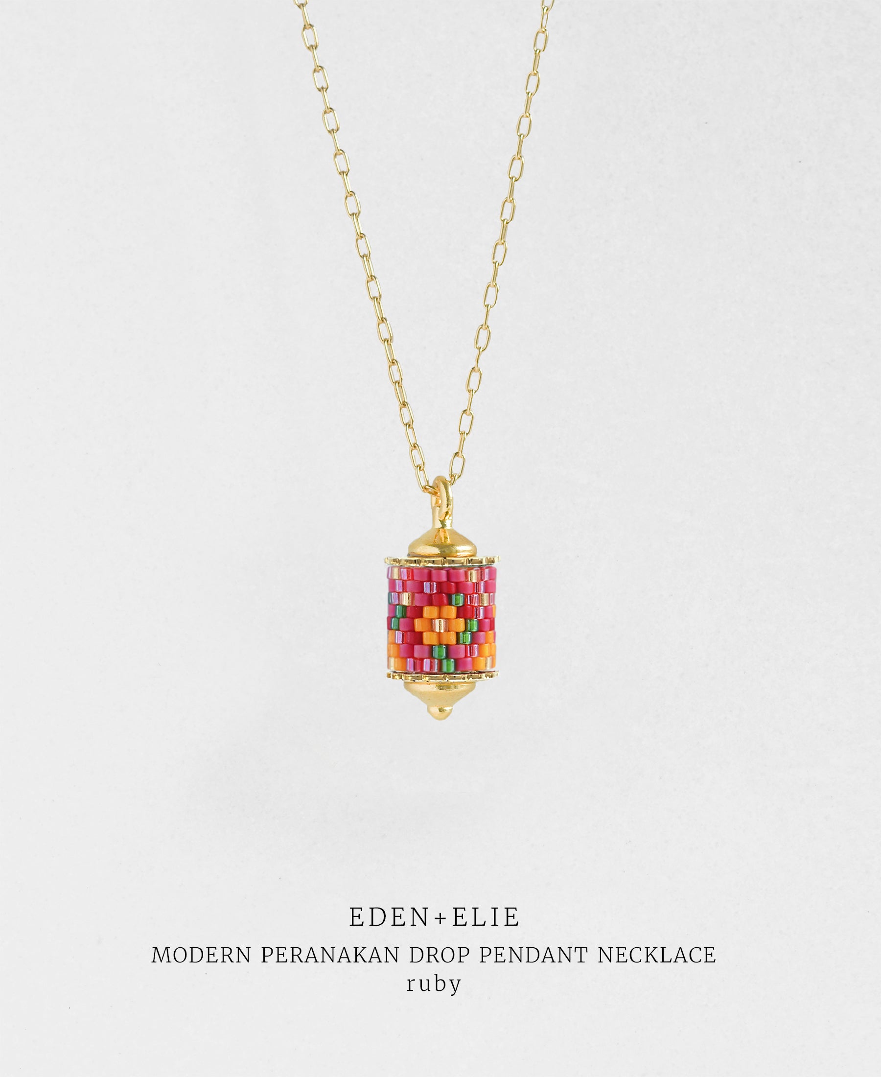EDEN + ELIE Modern Peranakan drop pendant necklace - ruby