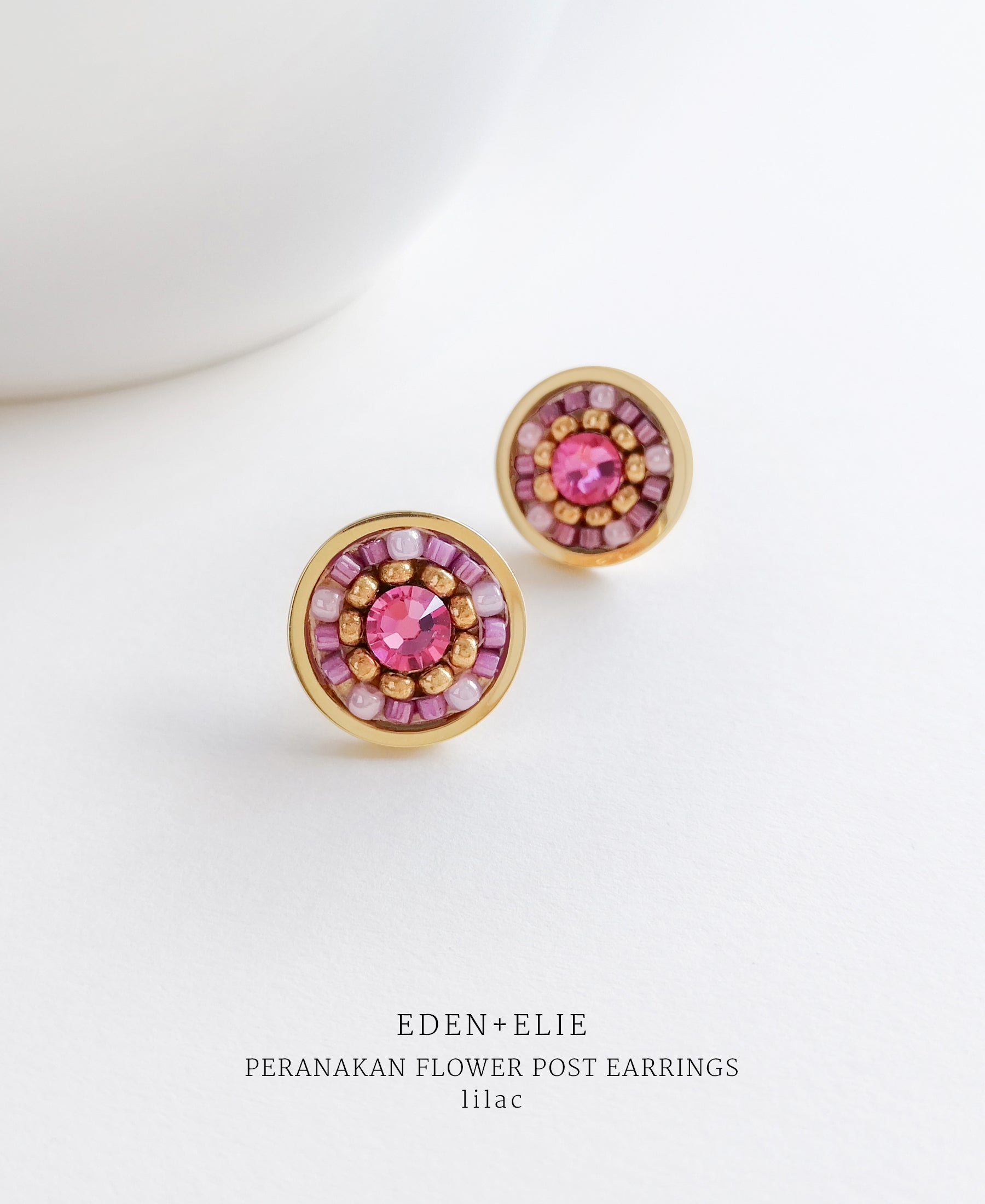 EDEN + ELIE gold plated jewelry Modern Peranakan flower stud earrings - lilac
