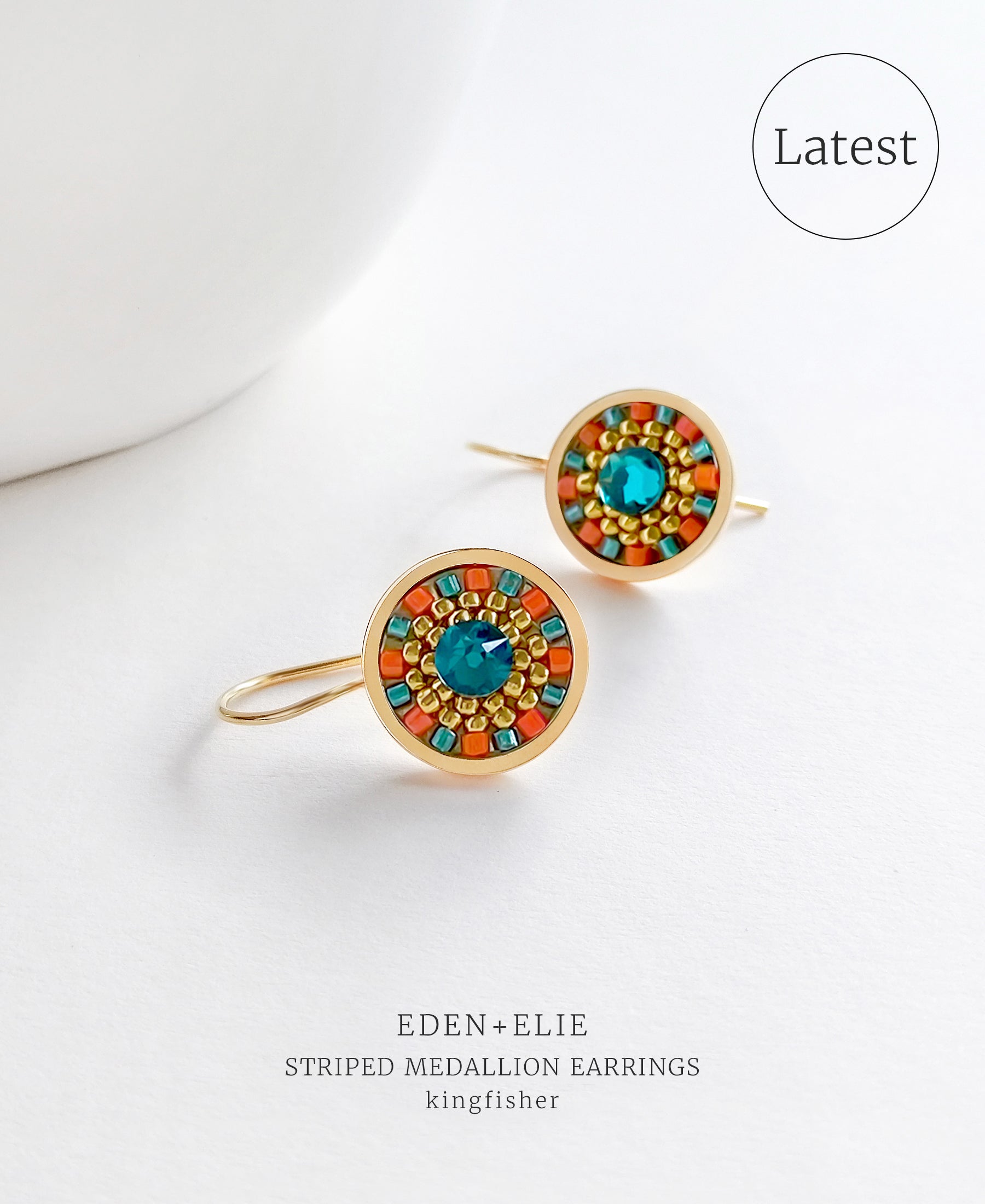 EDEN + ELIE Striped Medallion drop earrings - Kingfisher