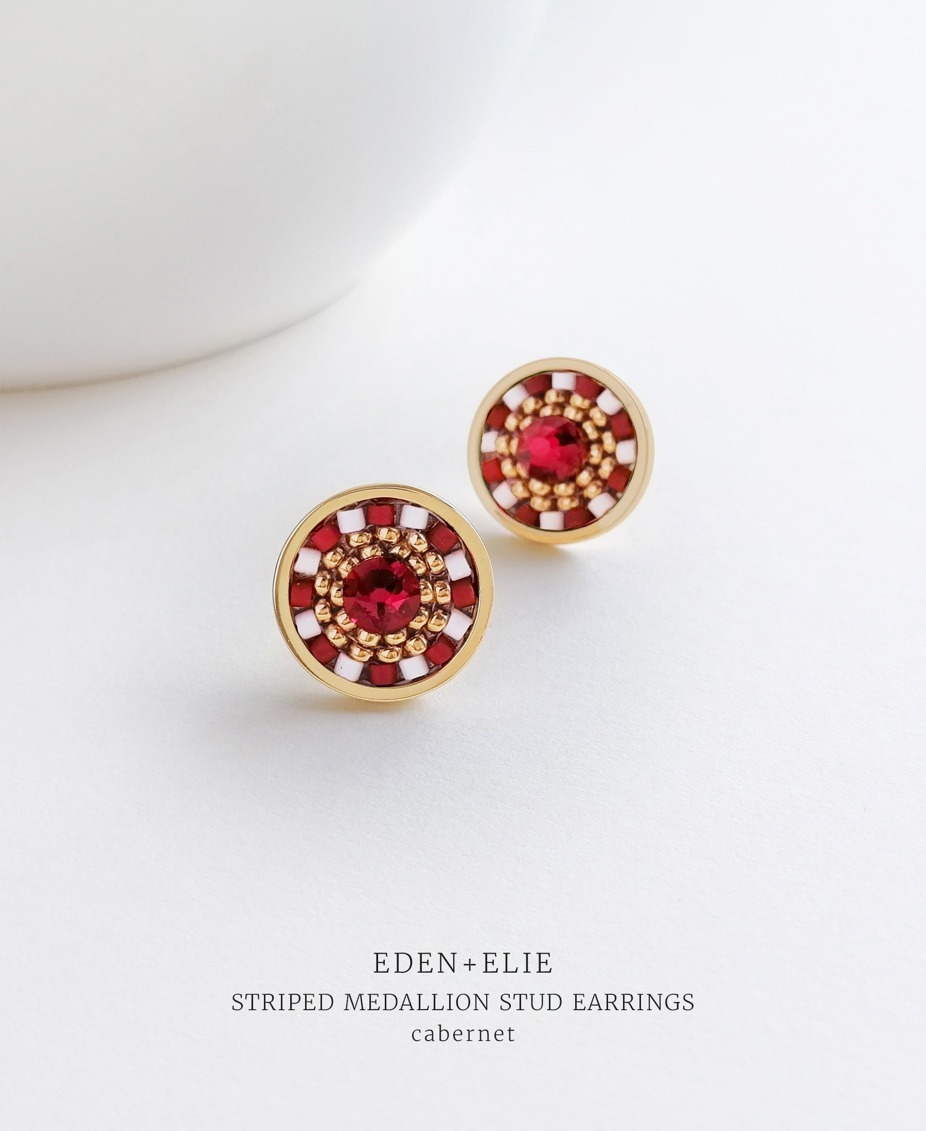 EDEN + ELIE Striped Medallion stud earrings - cabernet