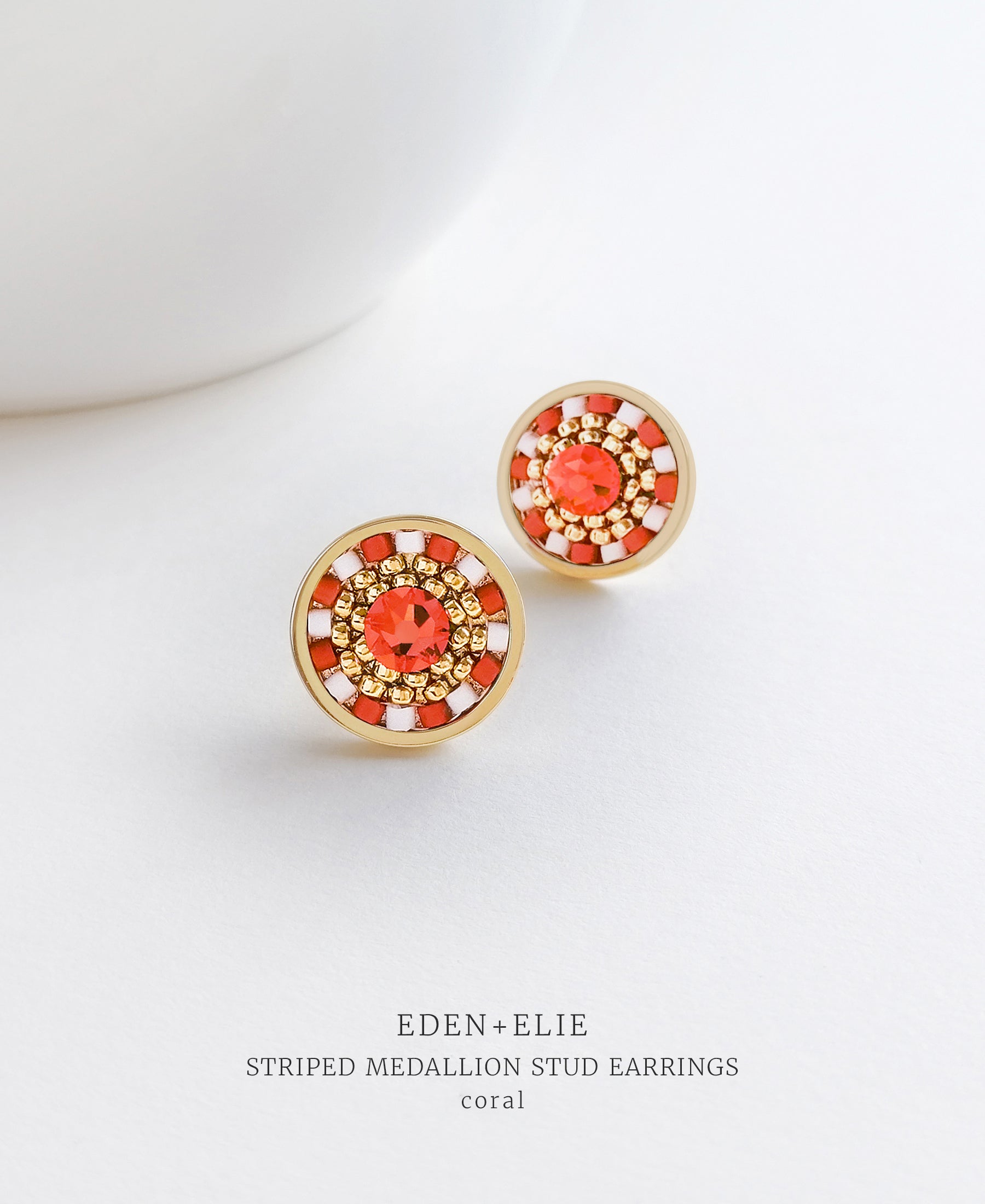 EDEN + ELIE Striped Medallion stud earrings - coral
