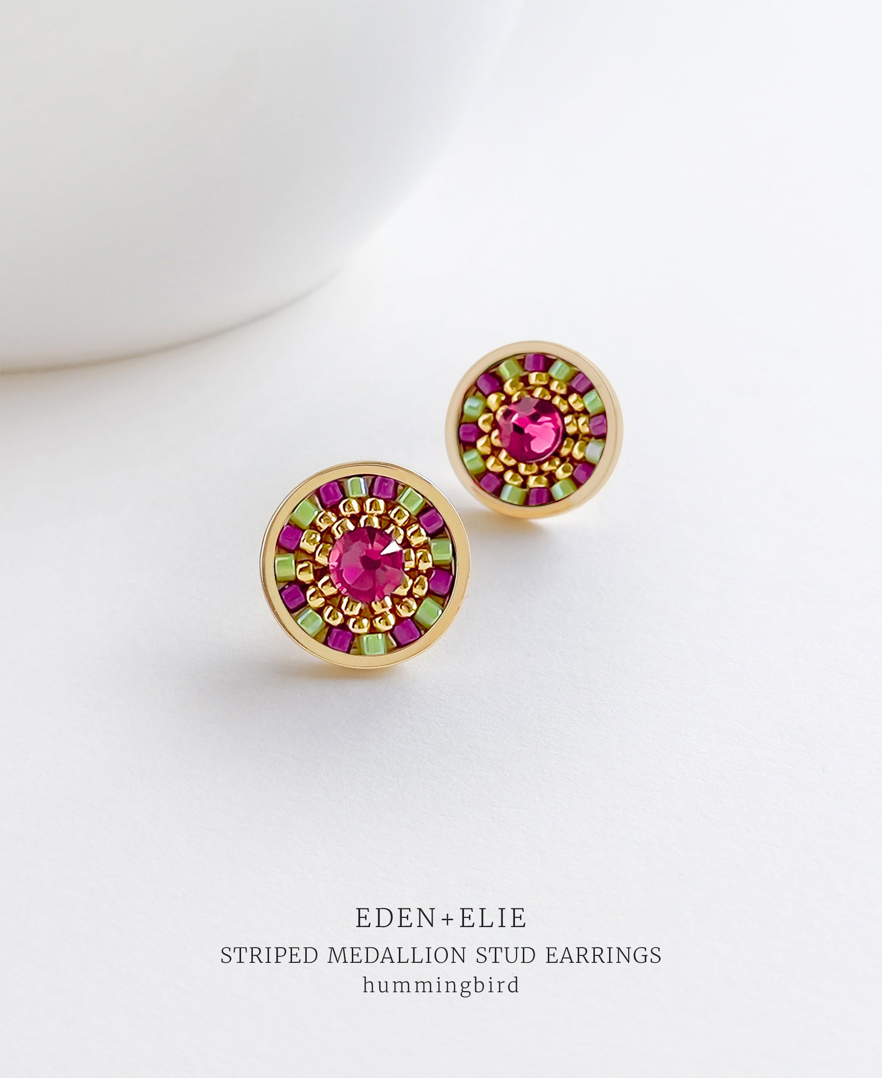 EDEN + ELIE Striped Medallion stud earrings - Hummingbird