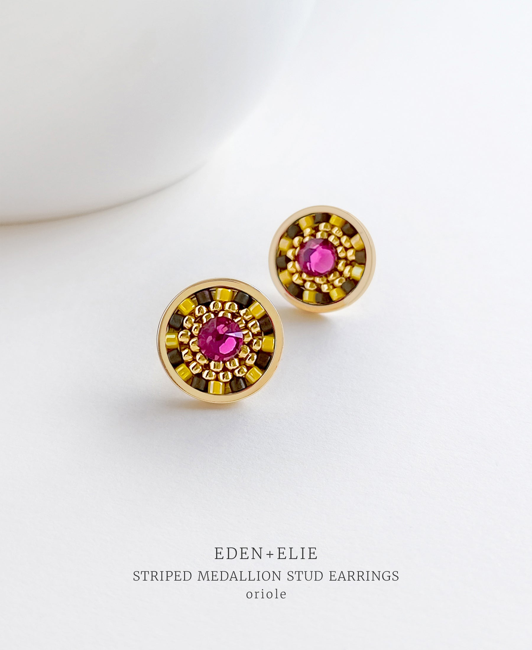 EDEN + ELIE Striped Medallion stud earrings - Oriole