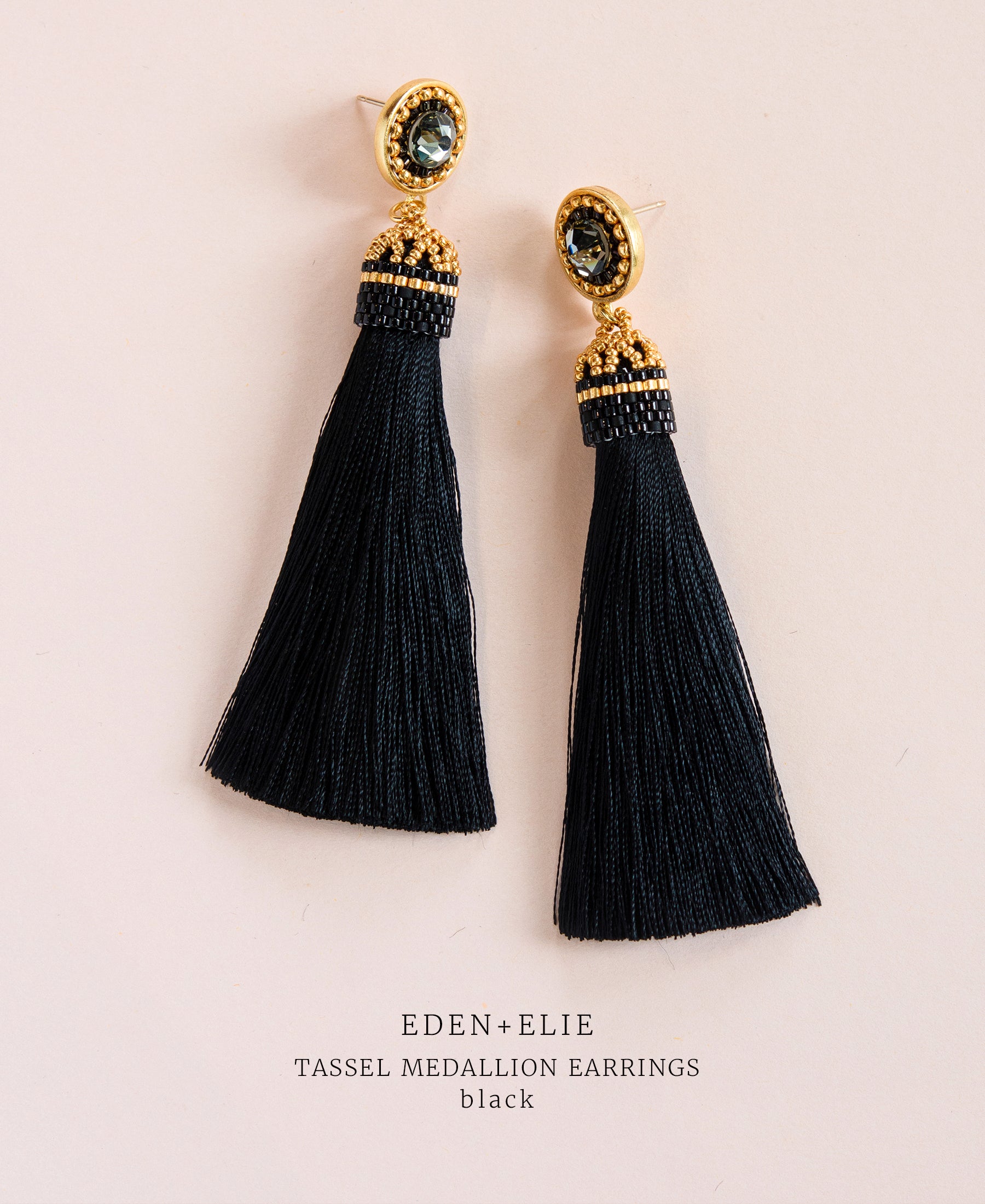 EDEN + ELIE silk tassel statement earrings - black