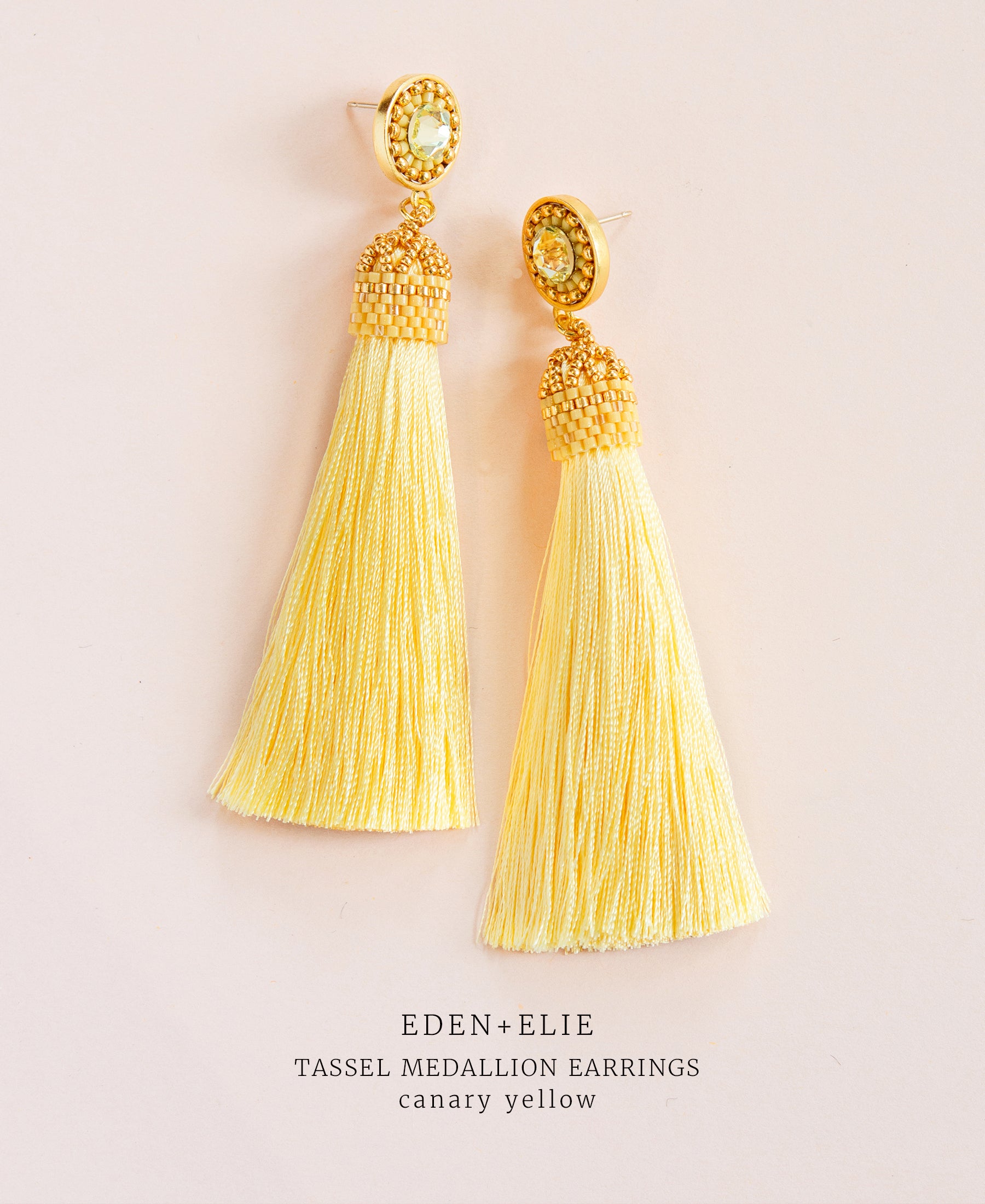 EDEN + ELIE silk tassel statement earrings - canary yellow
