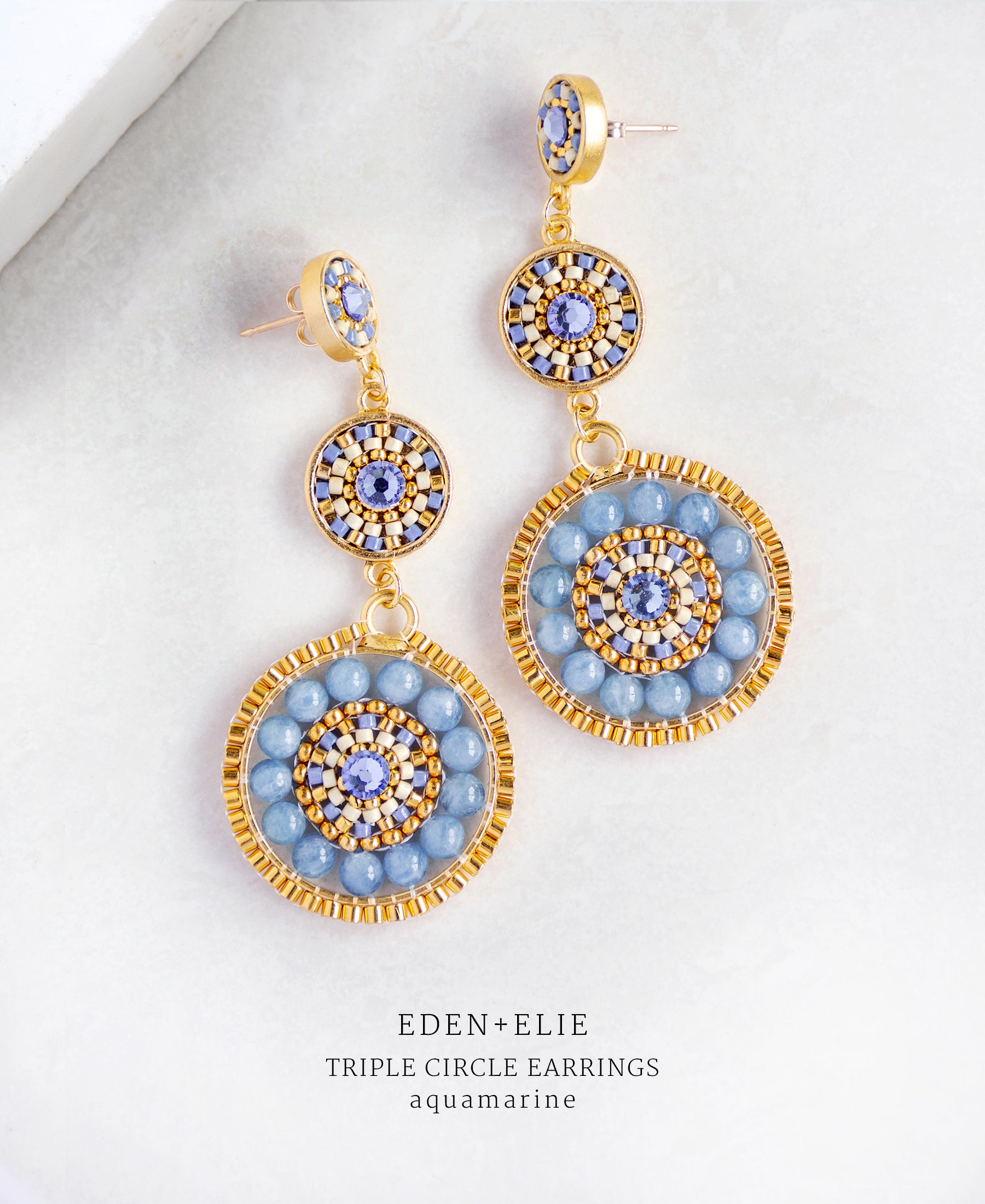EDEN + ELIE Luxe triple circle statement drop earrings - aquamarine