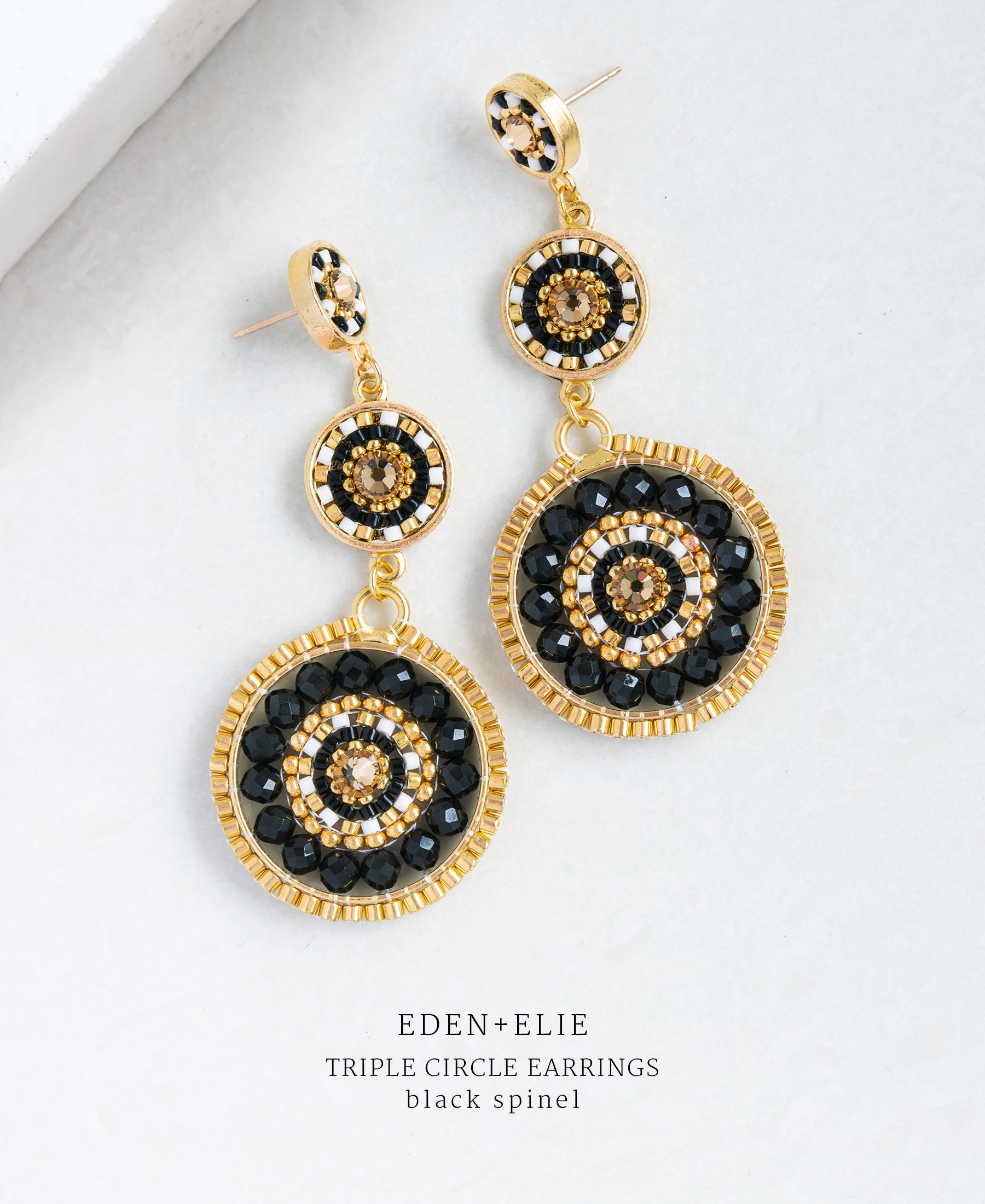EDEN + ELIE Luxe triple circle statement drop earrings - black spinel