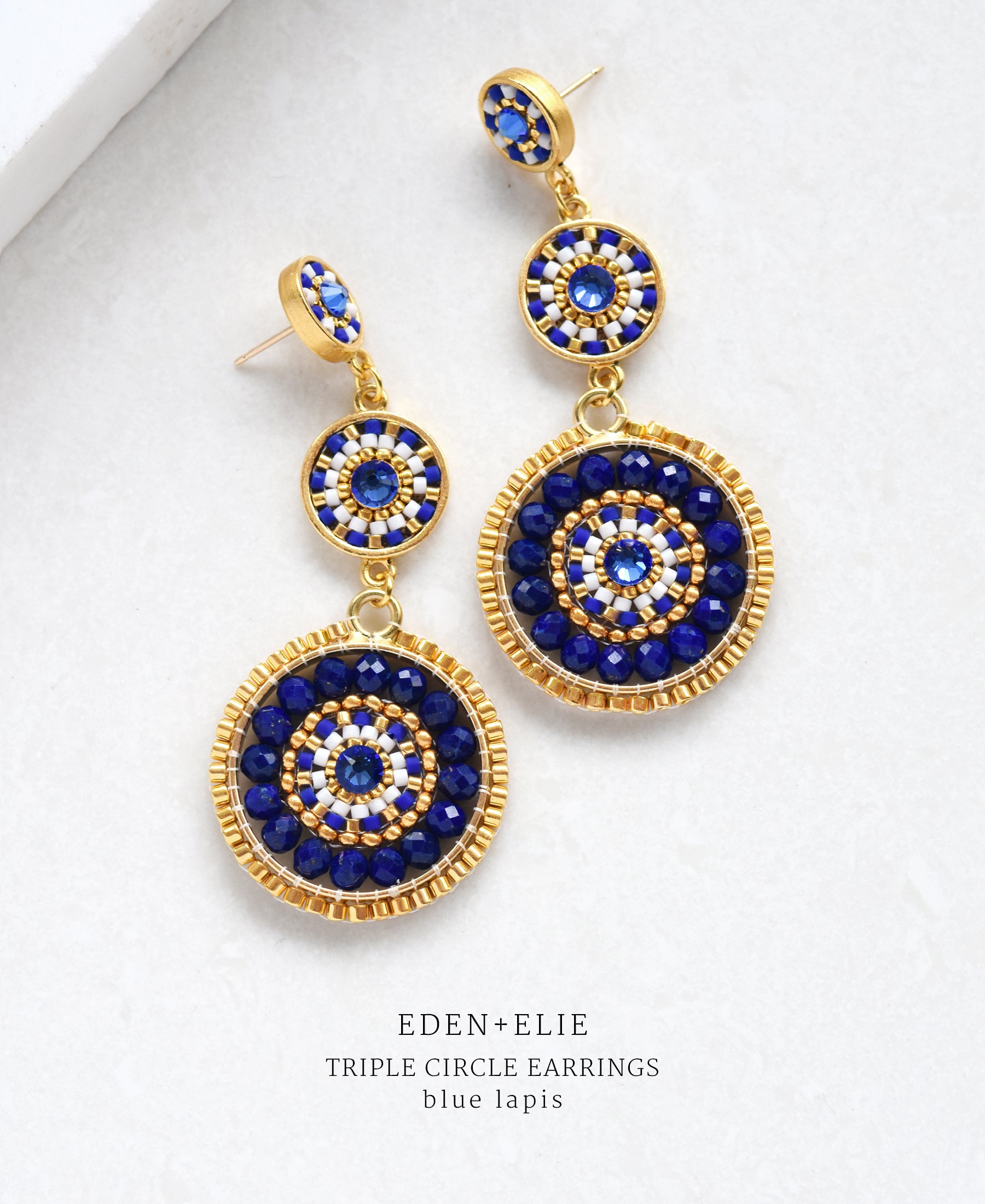 EDEN + ELIE Luxe triple circle statement drop earrings - blue lapis