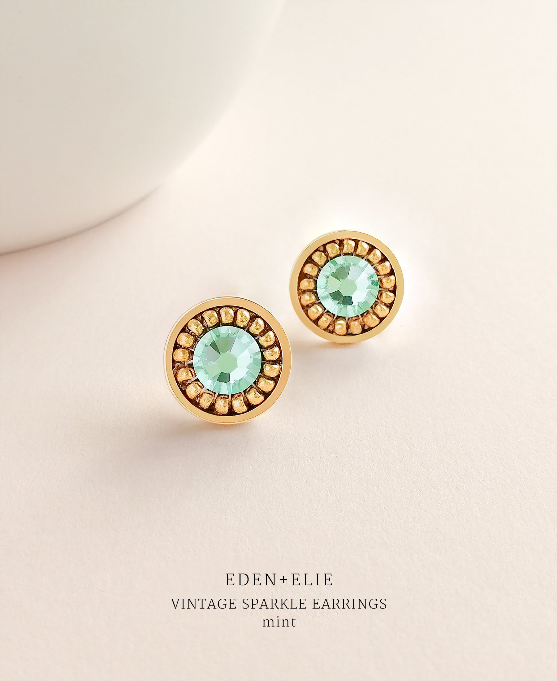 EDEN + ELIE gold plated jewelry Vintage Sparkle stud earrings - mint green